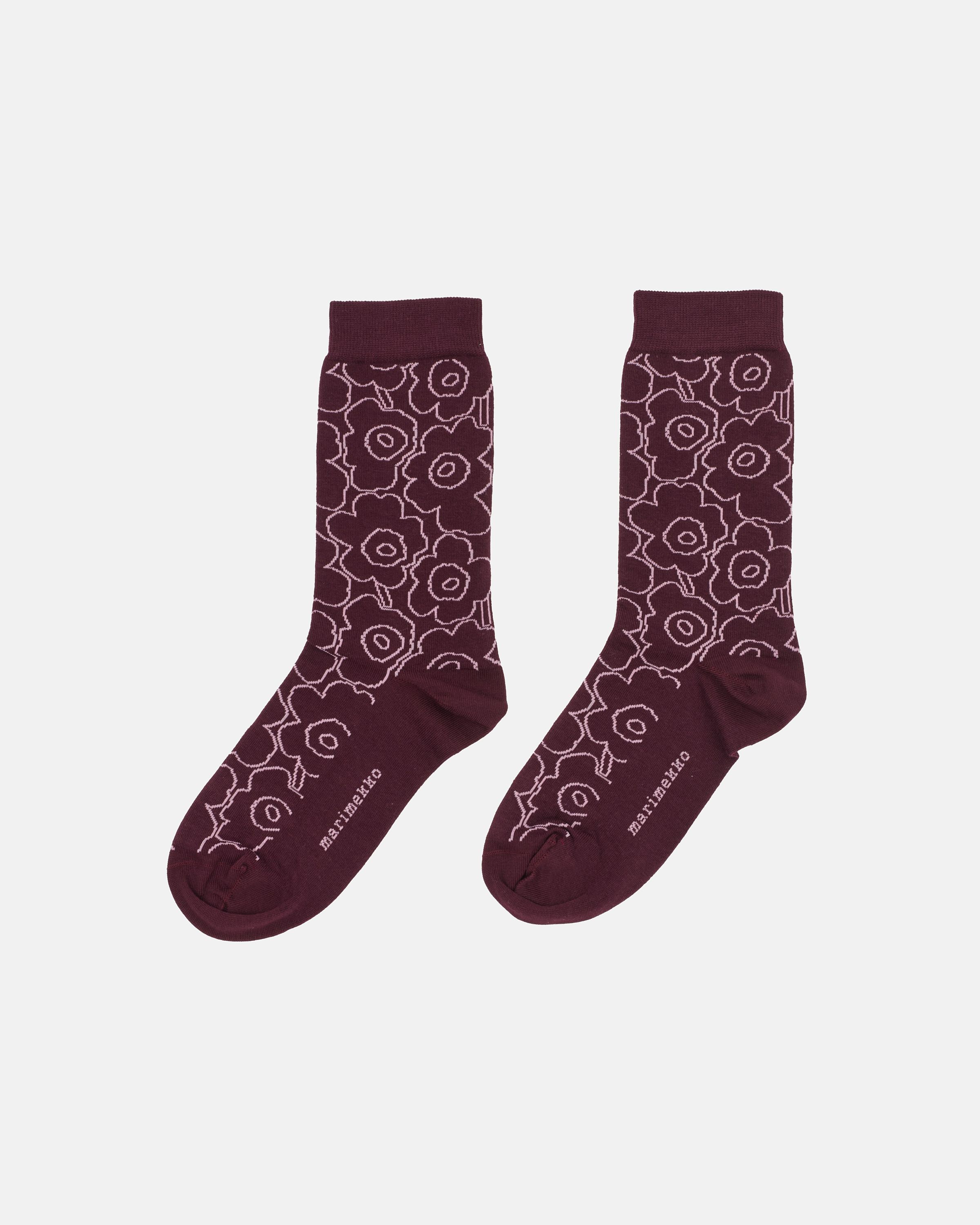 marimekko マリメッコ/ Pieni Unikko クリスマスソックス Linjaus Piirto Unikko Socks wine red, light pink | Marimekko