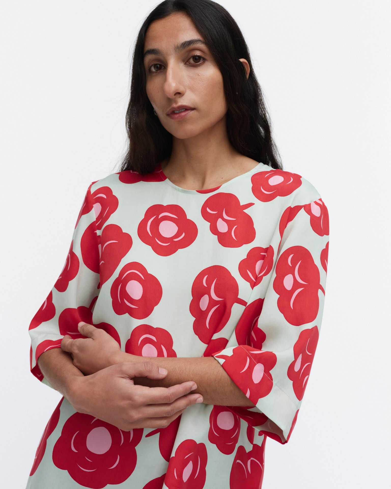 Toinen Tumma, Shirt, light turquoise, red, pink,