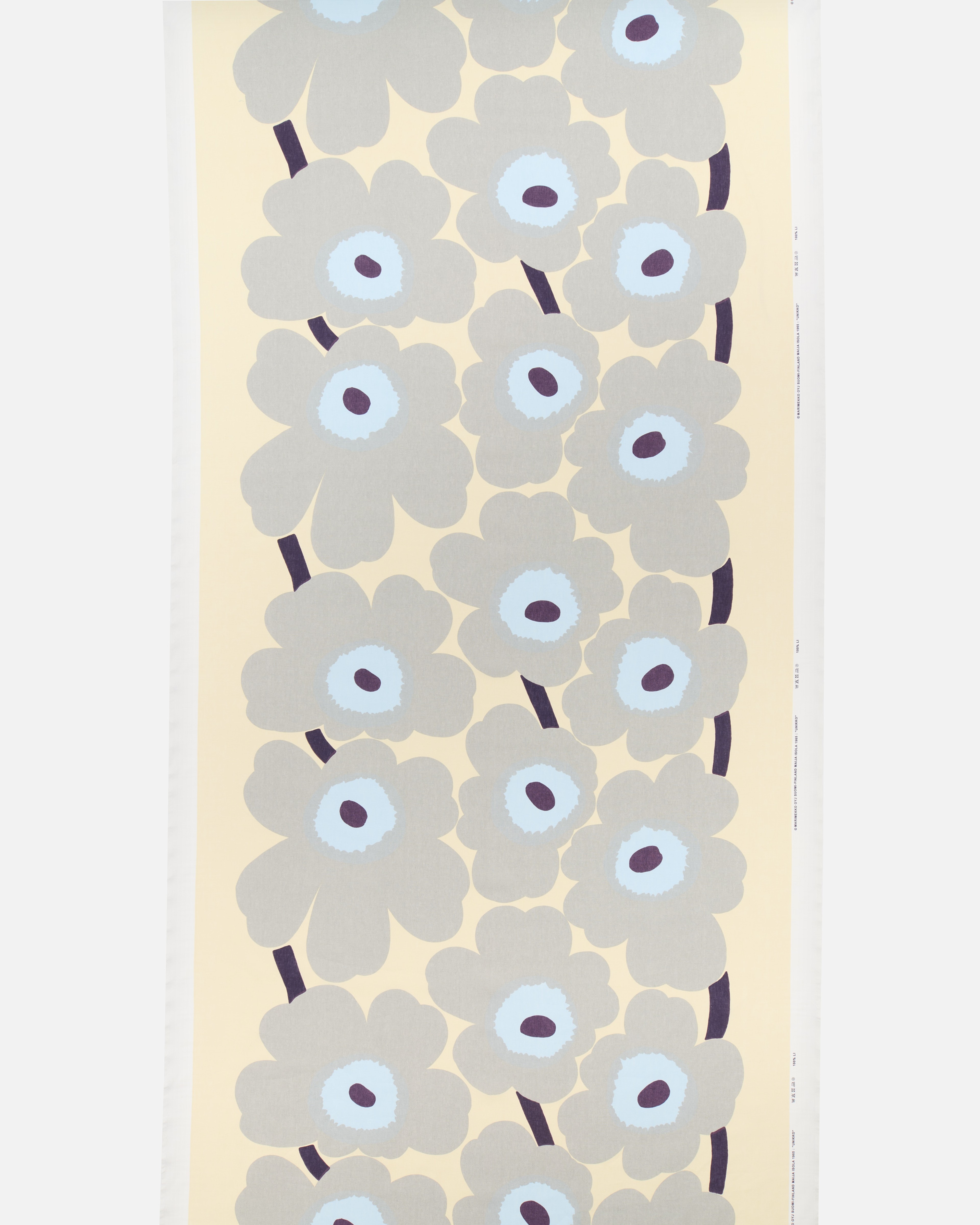 Unikko, Linen fabric, sand, grey, pale blue,
