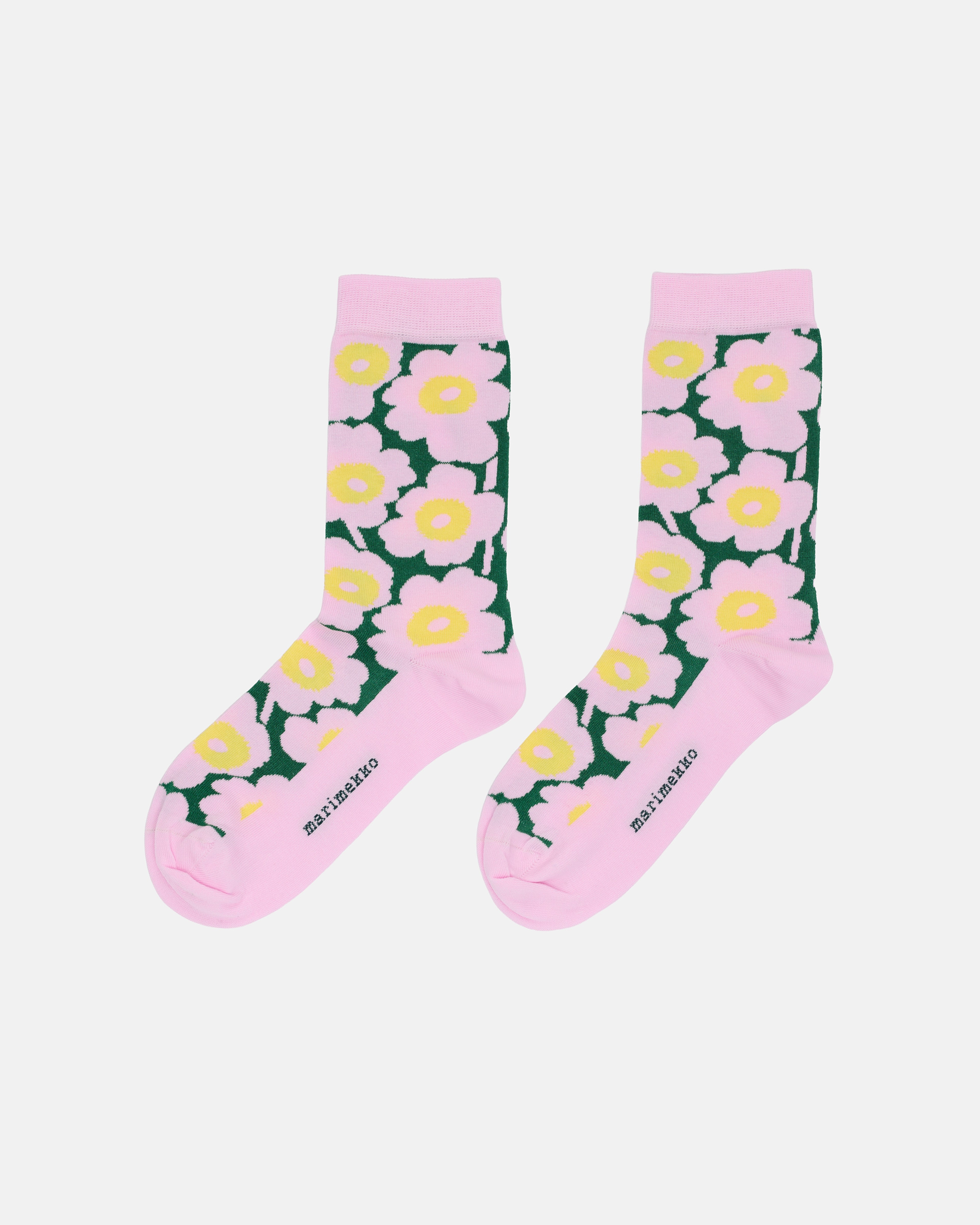 Linjaus Unikko, Socks, light pink, yellow, dark green,