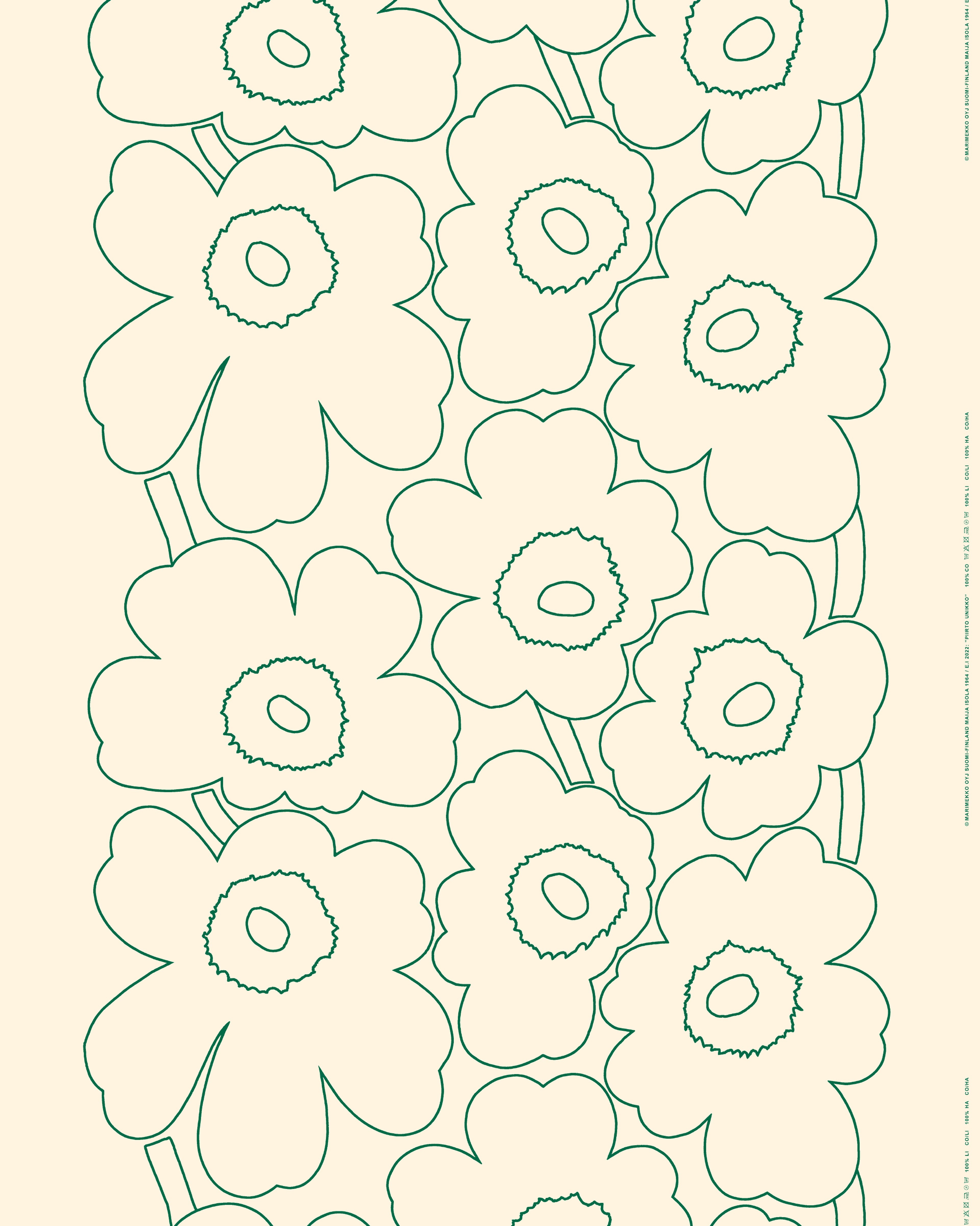 Piirto Unikko, Linen fabric, natural white, green,