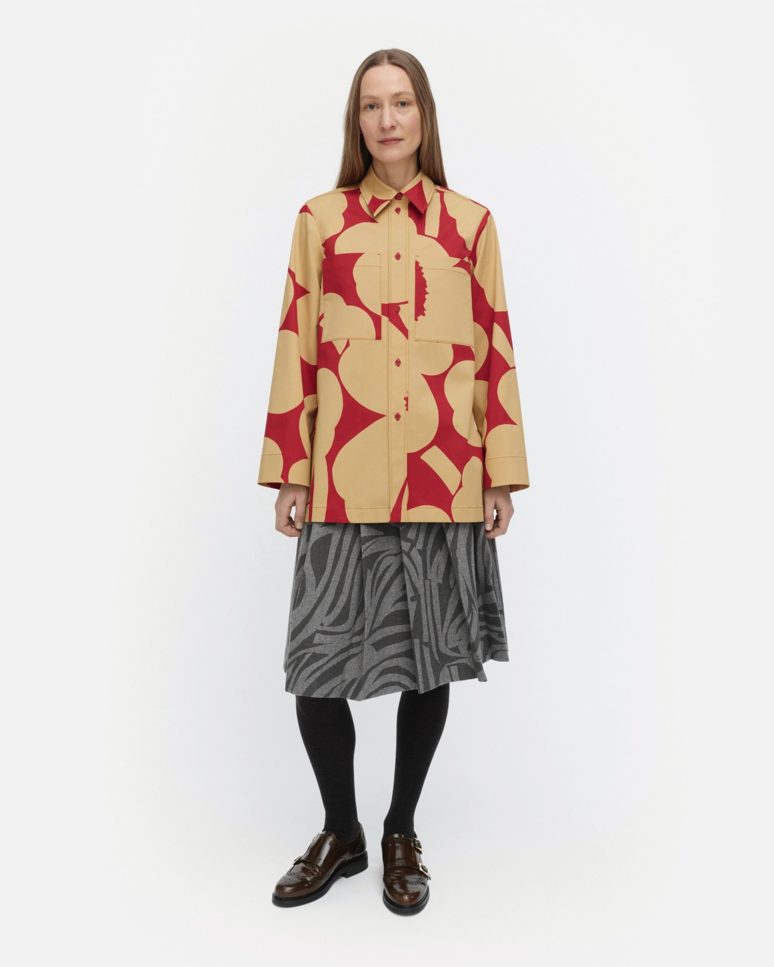 Maaria Unikko, Cotton shirt, light brown, red,