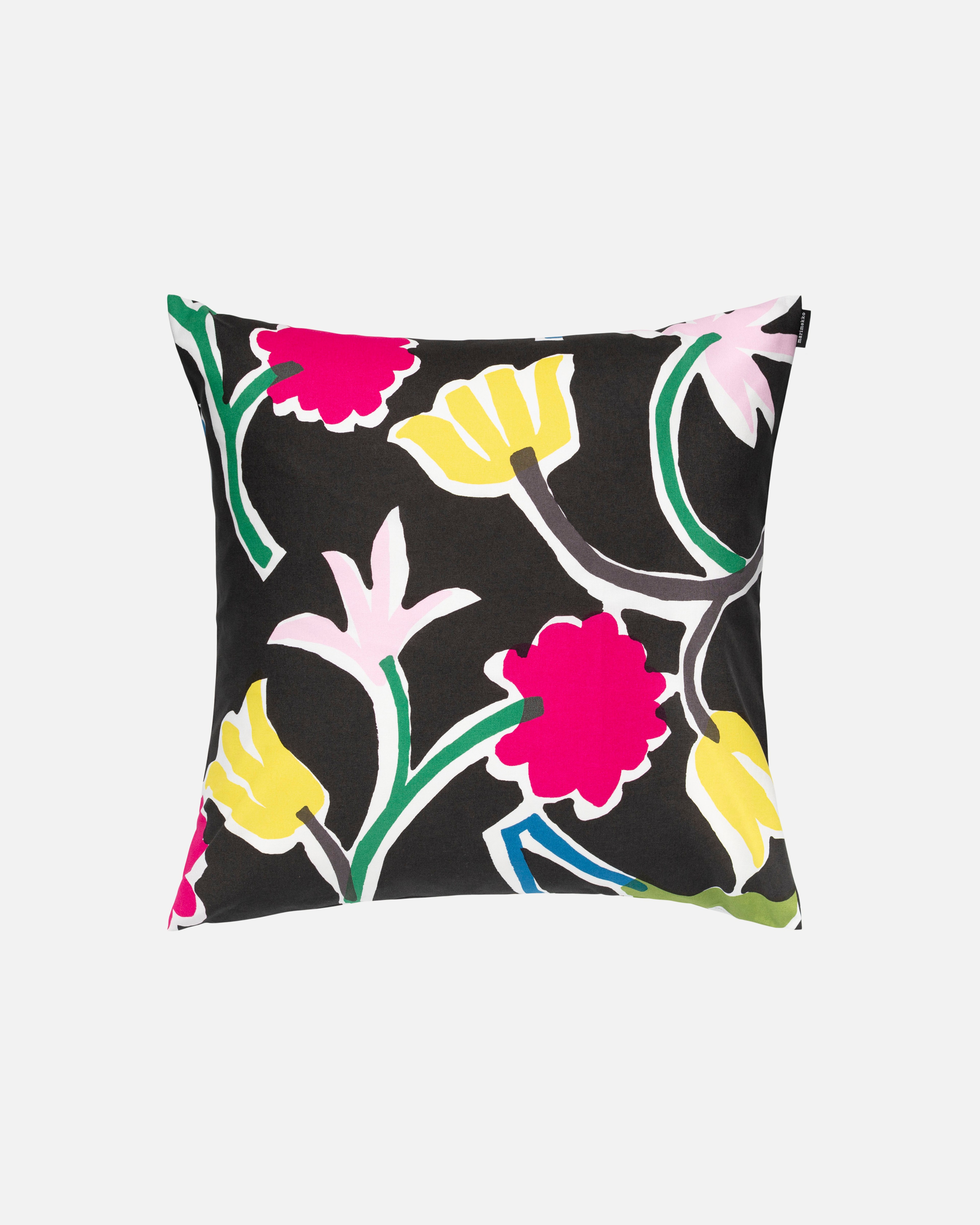Corsage, Tyynynpäällinen 50x50 cm, musta, fuksia, vihreä, kelt.,
