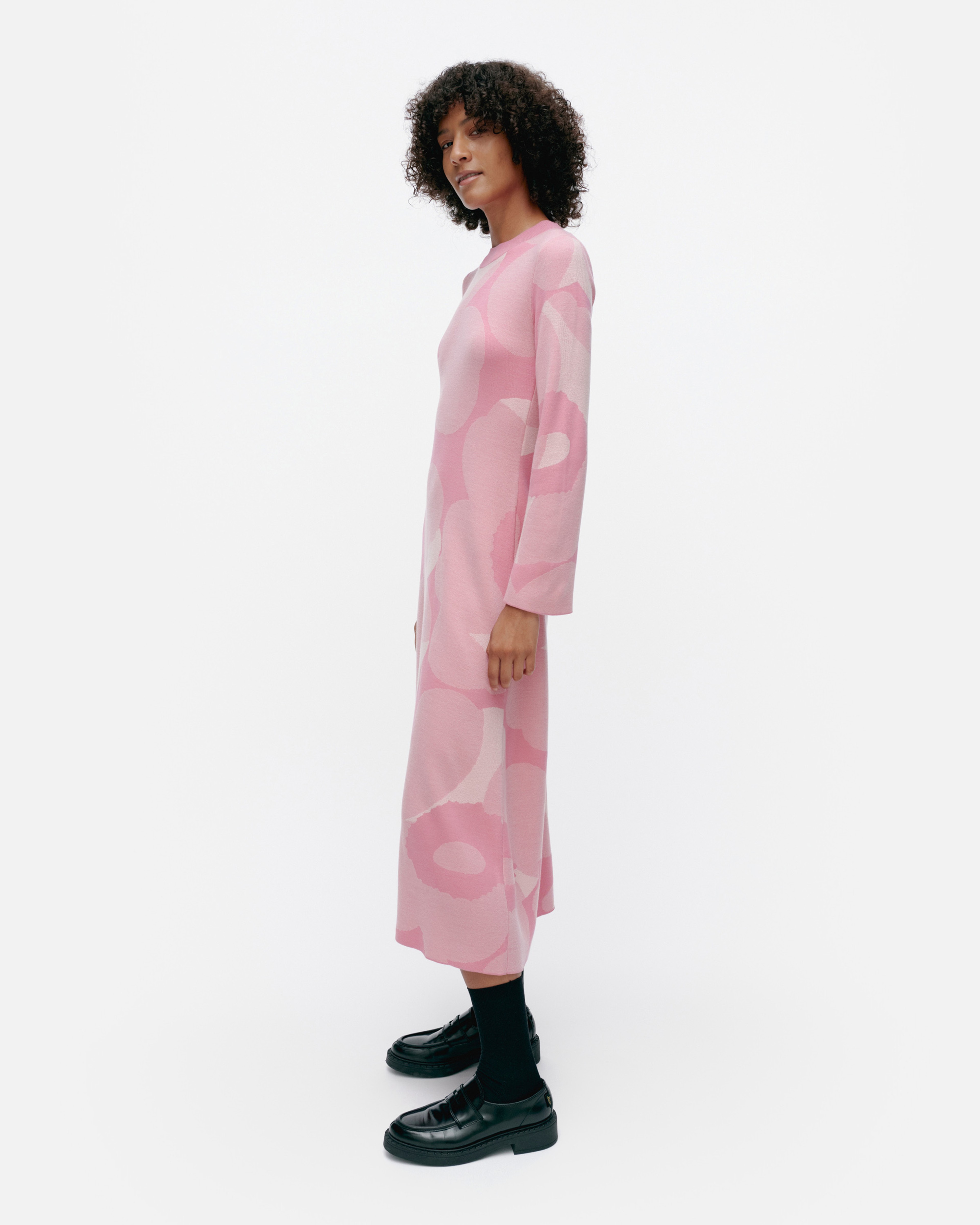 Leikkuu Unikko, Villaneulemekko, vaaleanpunainen, valkoinen,