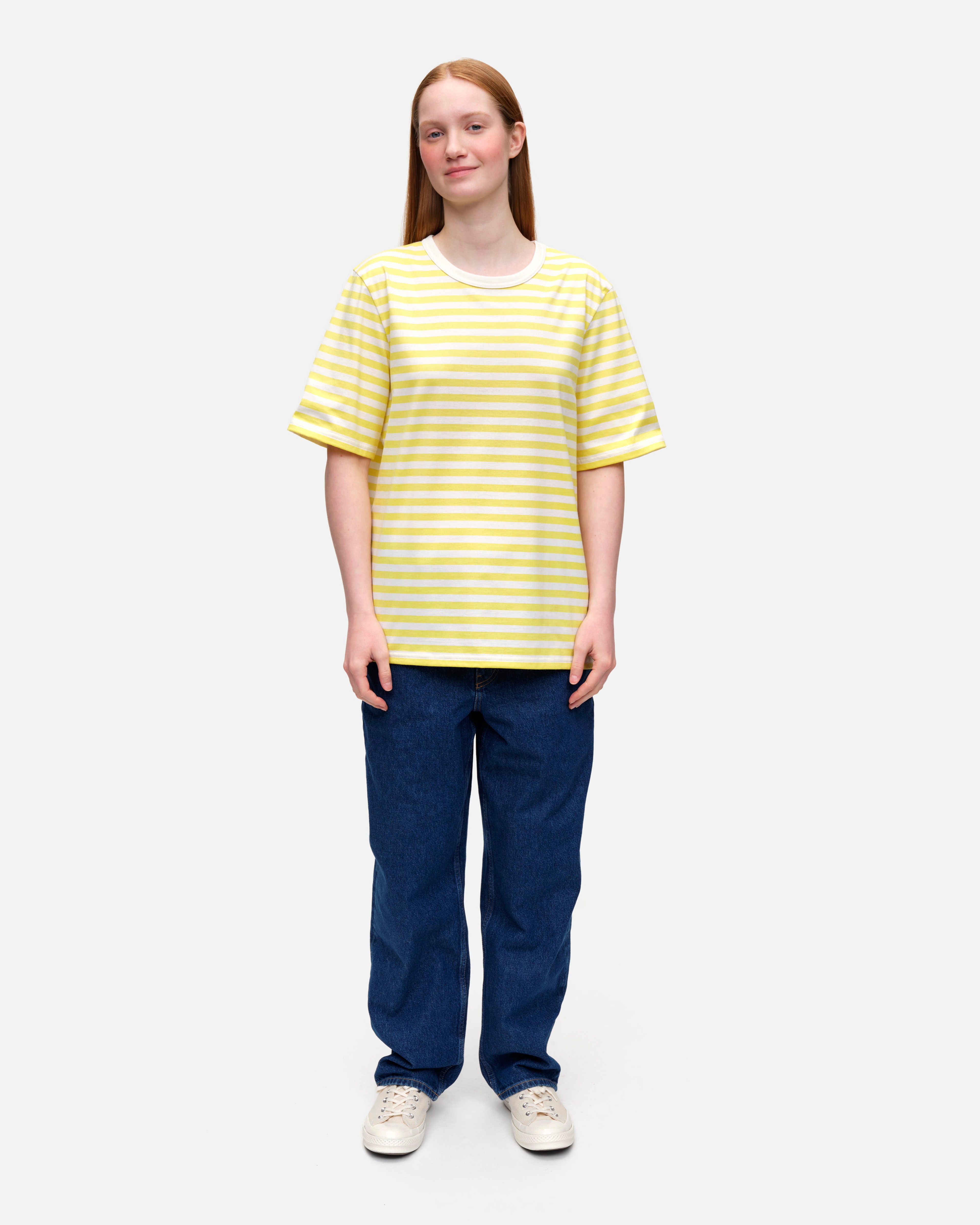 Tasaraita unisex, T-shirt, yellow, off white,