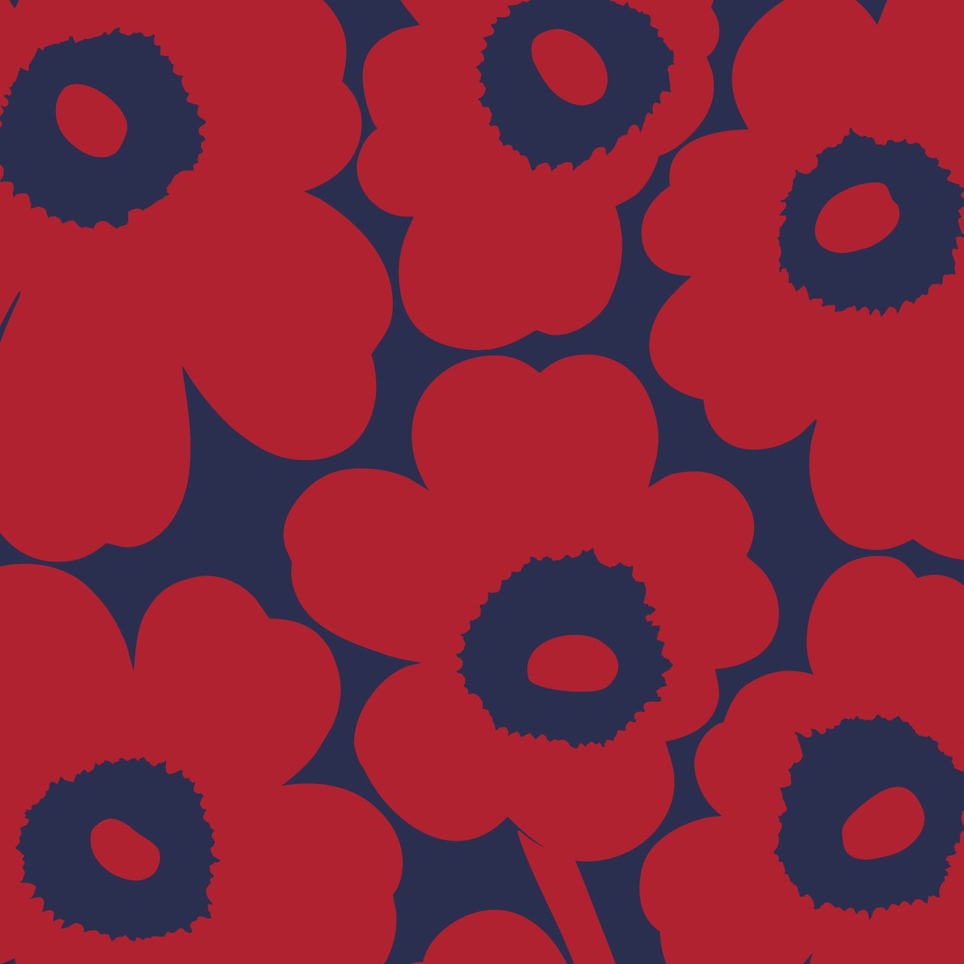 Red Unikko pattern in blue background