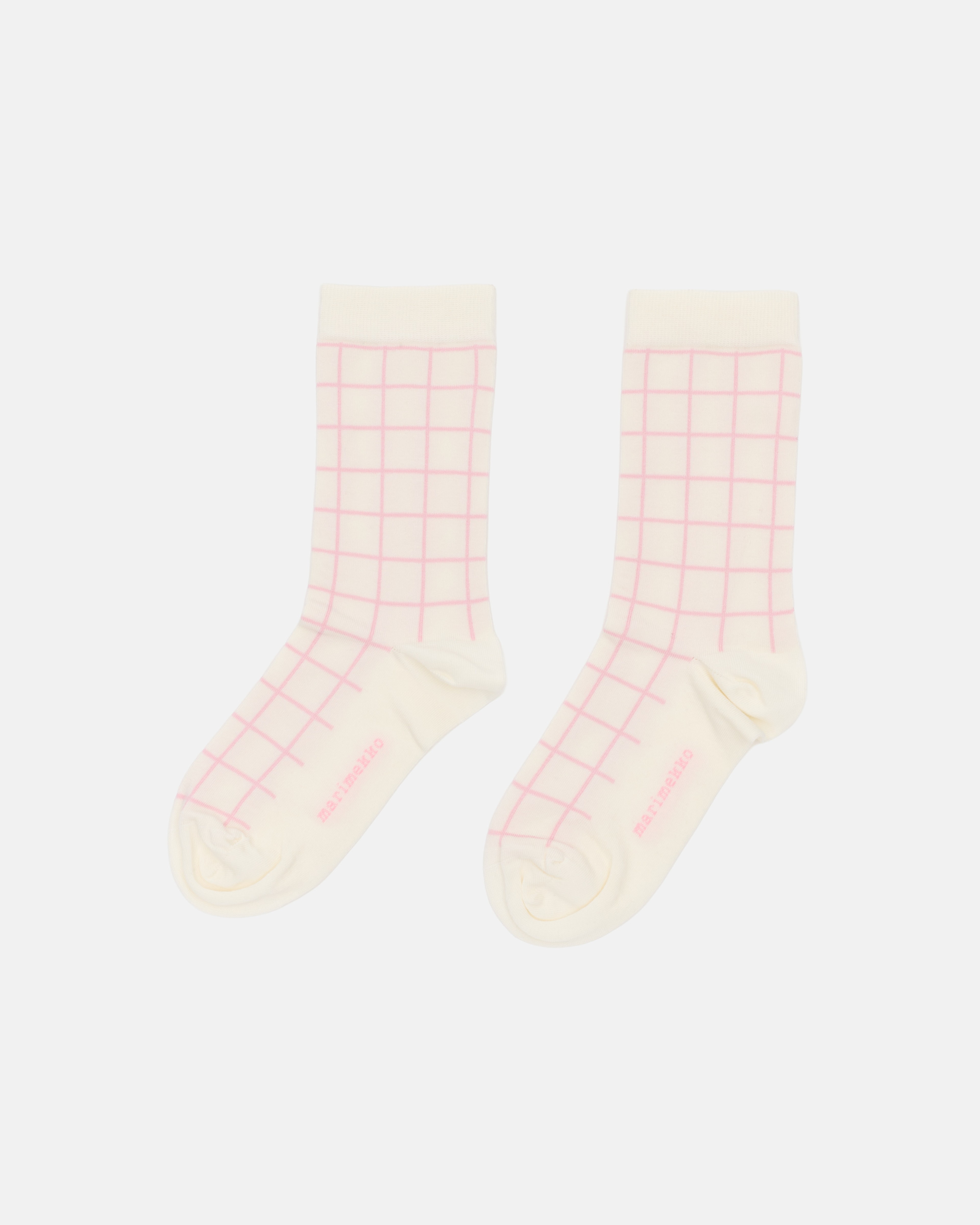 Linjaus Pikku ruutu, Socks, off white, light pink,