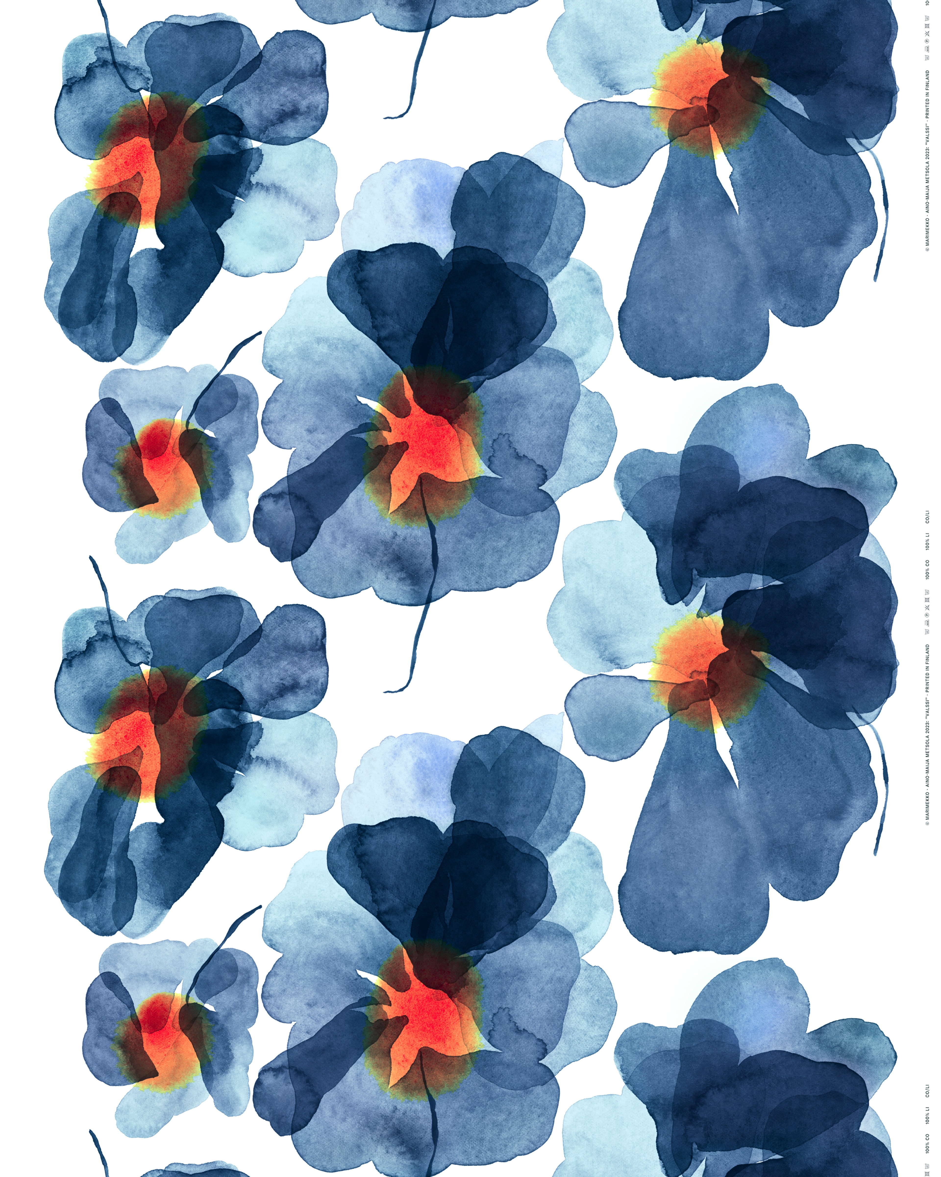 Valssi, Cotton fabric, white, d.blue, orange,