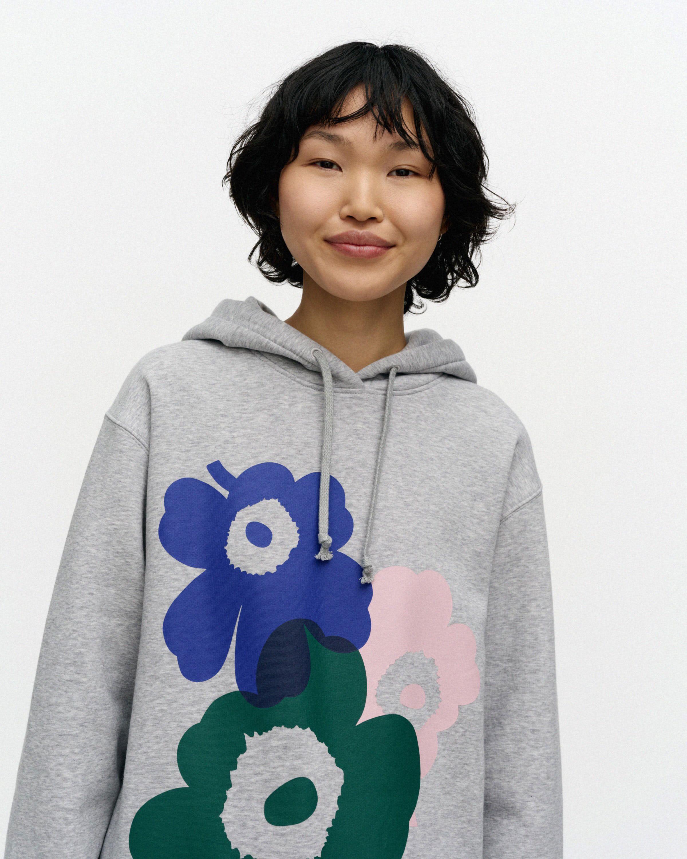 Teesi Unikko placement Kioski hoodie grey mel., d. green, l. pink