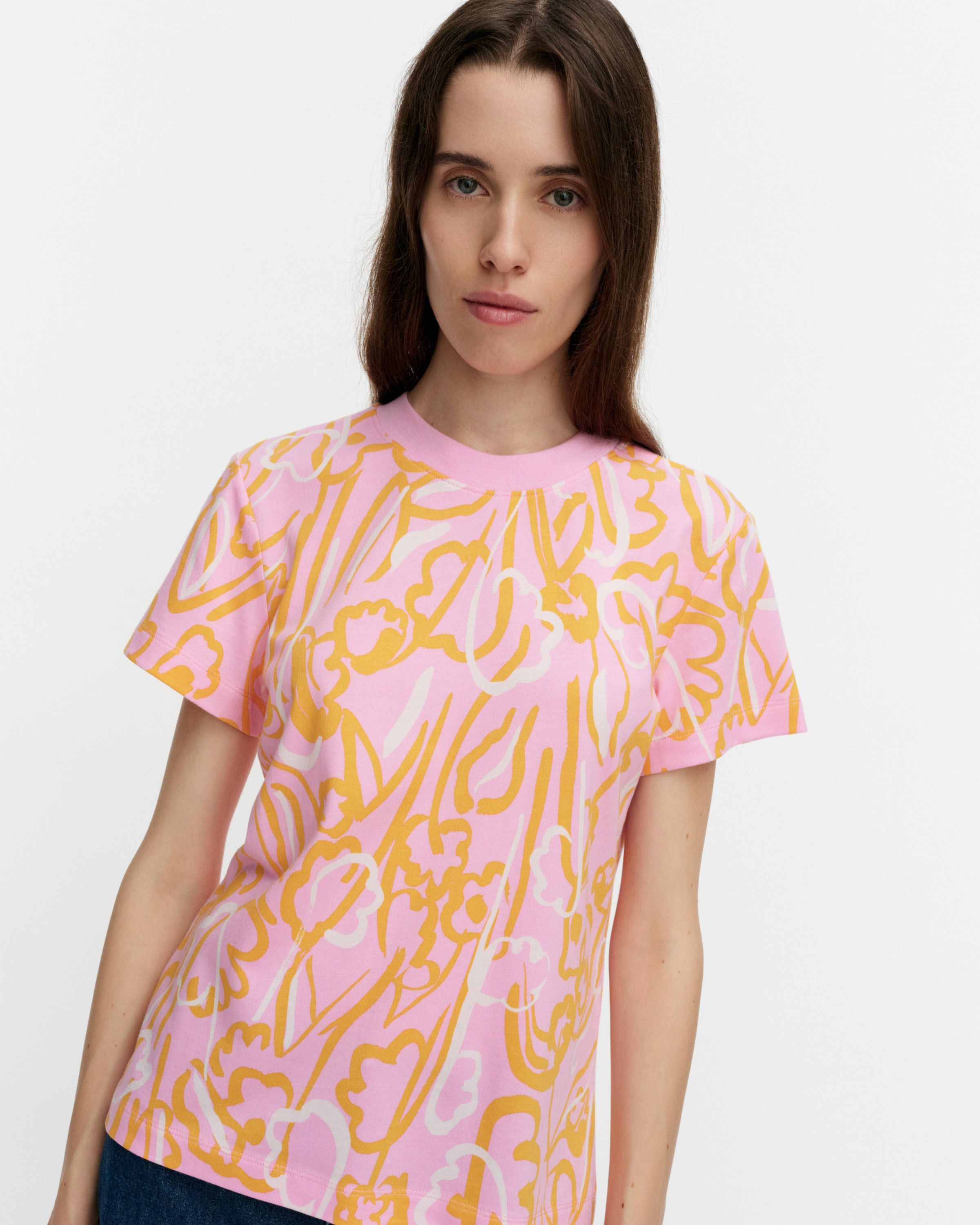 Hionta Ensikukat T-shirt pink, light pink, orange | Marimekko