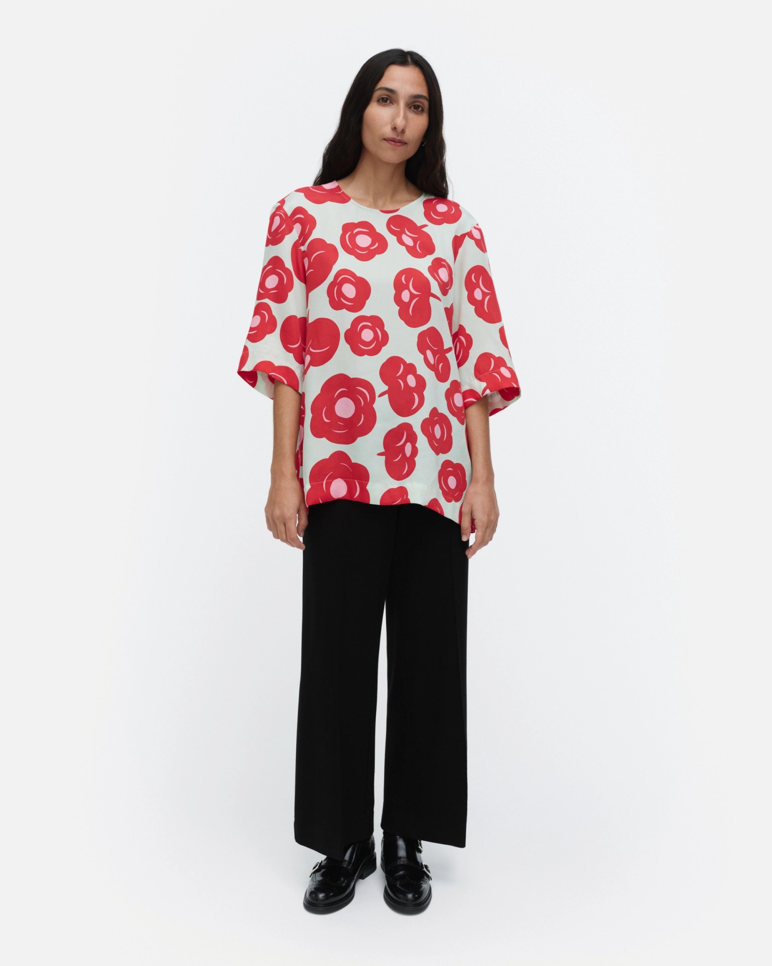 Toinen Tumma, Shirt, light turquoise, red, pink,
