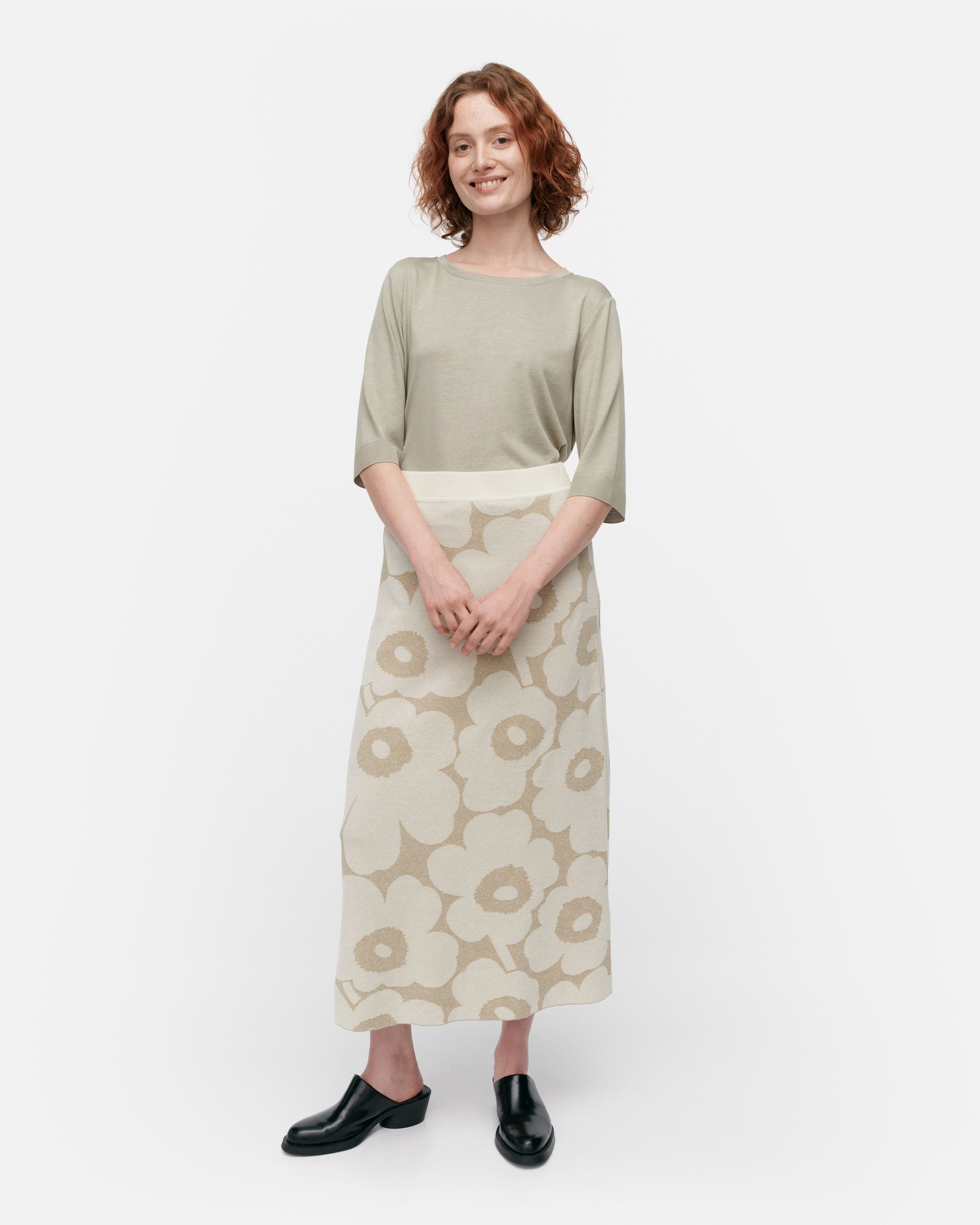 【2024AW】マリメッコ/ Kvaternio Pieni Unikko ニットスカート Kvaternio Pieni Unikko Ii Cotton linen knitted skirt | Marimekko