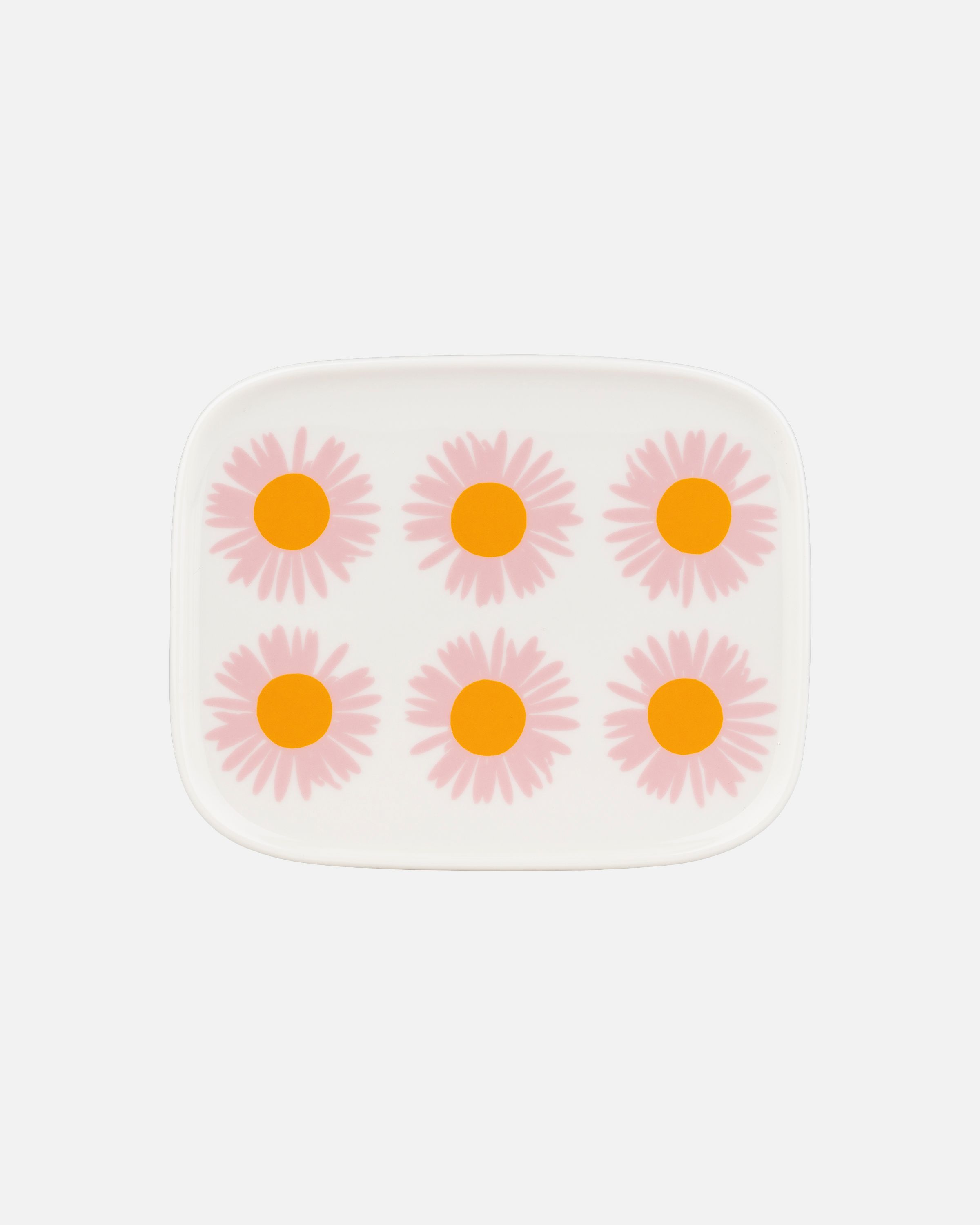 marimekko Oiva マンシッカ プレート ピンク ホワイト Oiva / Auringonkukka Plate 12x15 cm white, pink, orange | Marimekko