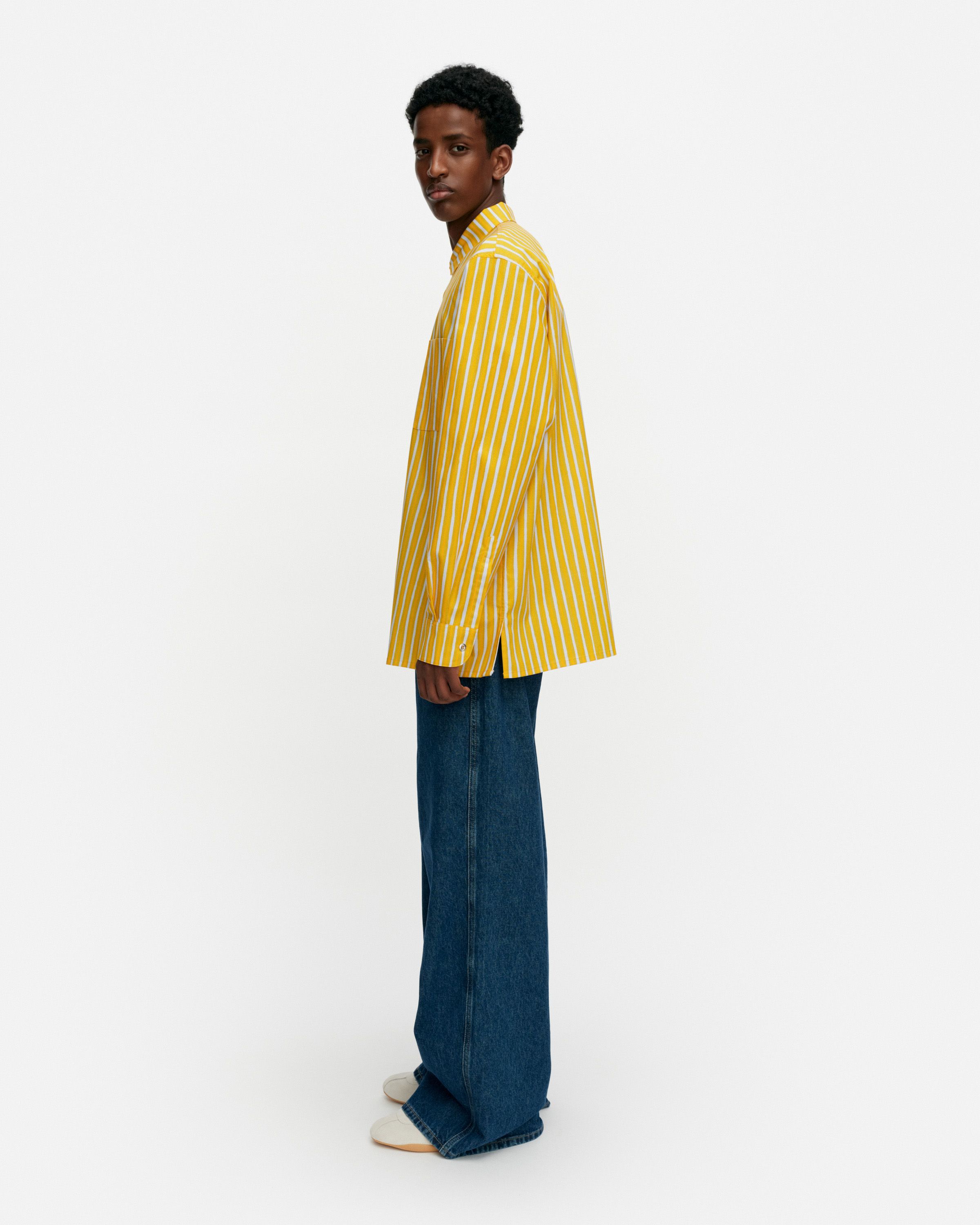 Jokapoika Kioski cotton shirt orange, light blue | Marimekko