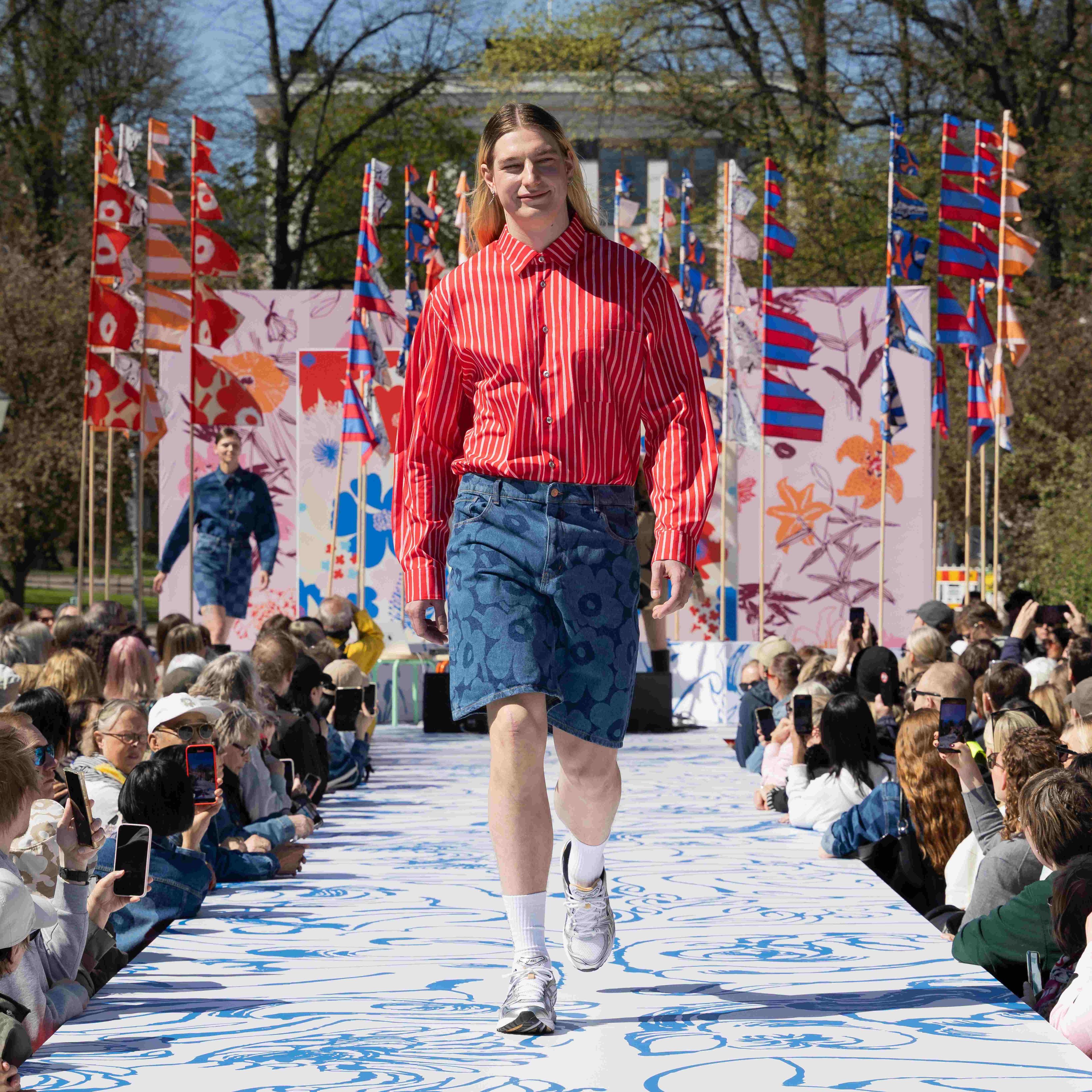 Model wearing Jokapoika shirt and Maridenim shorts.