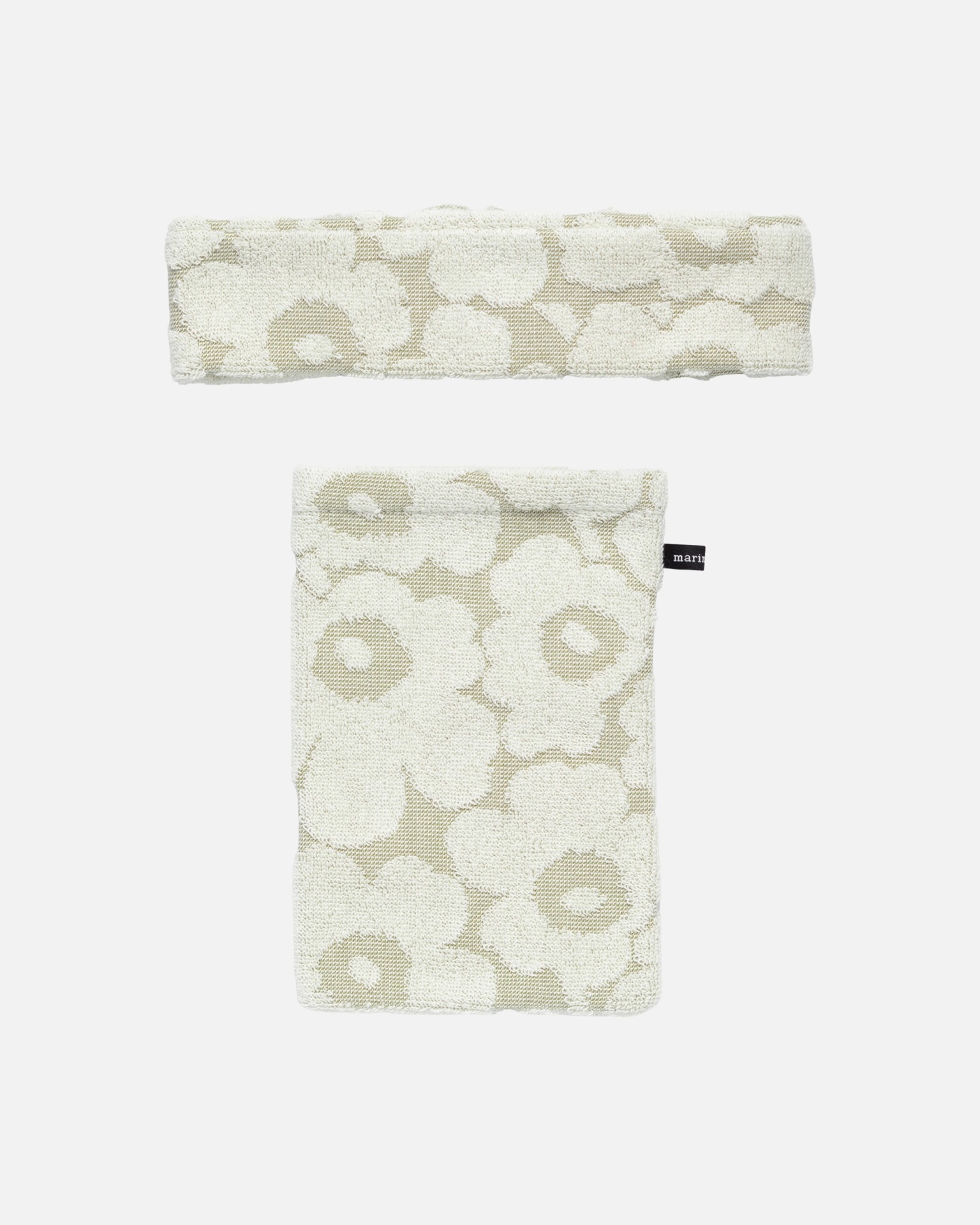 Mini Unikko, Bath mitt+headband, green umber, cream,