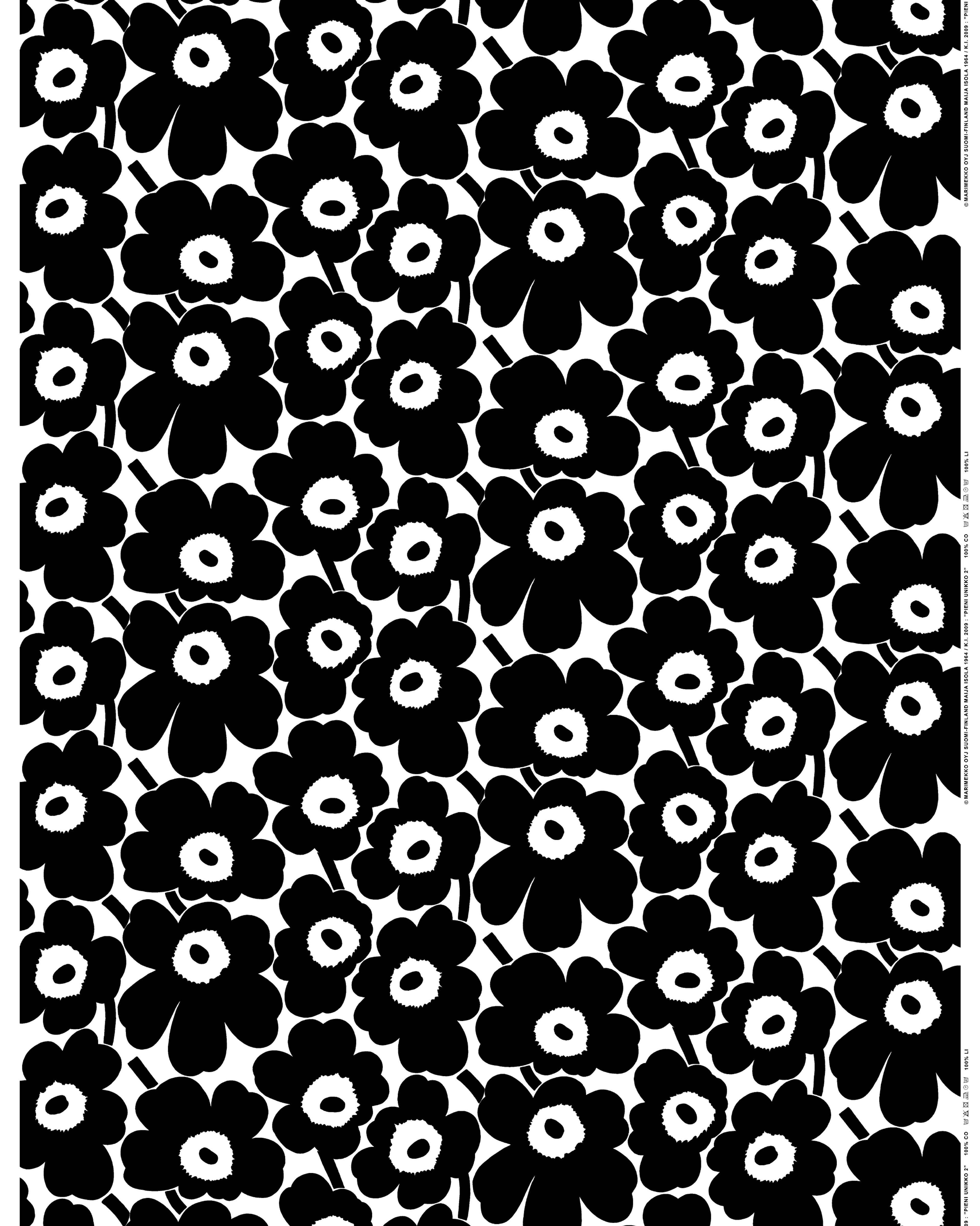 Pieni Unikko, Cotton Fabric, white, black,