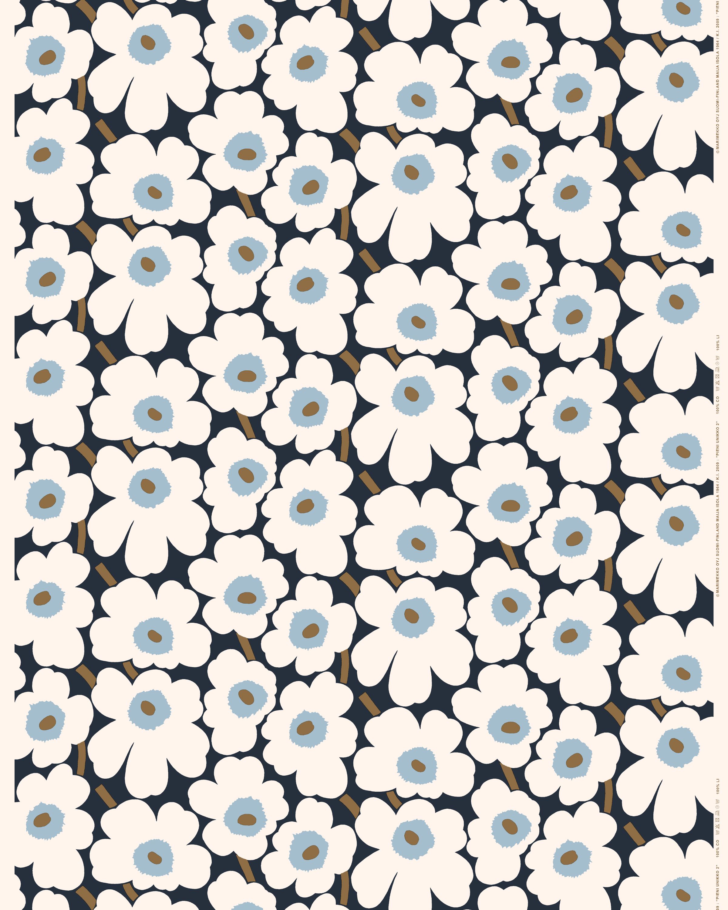 Pieni Unikko Cotton fabric white,black | Marimekko