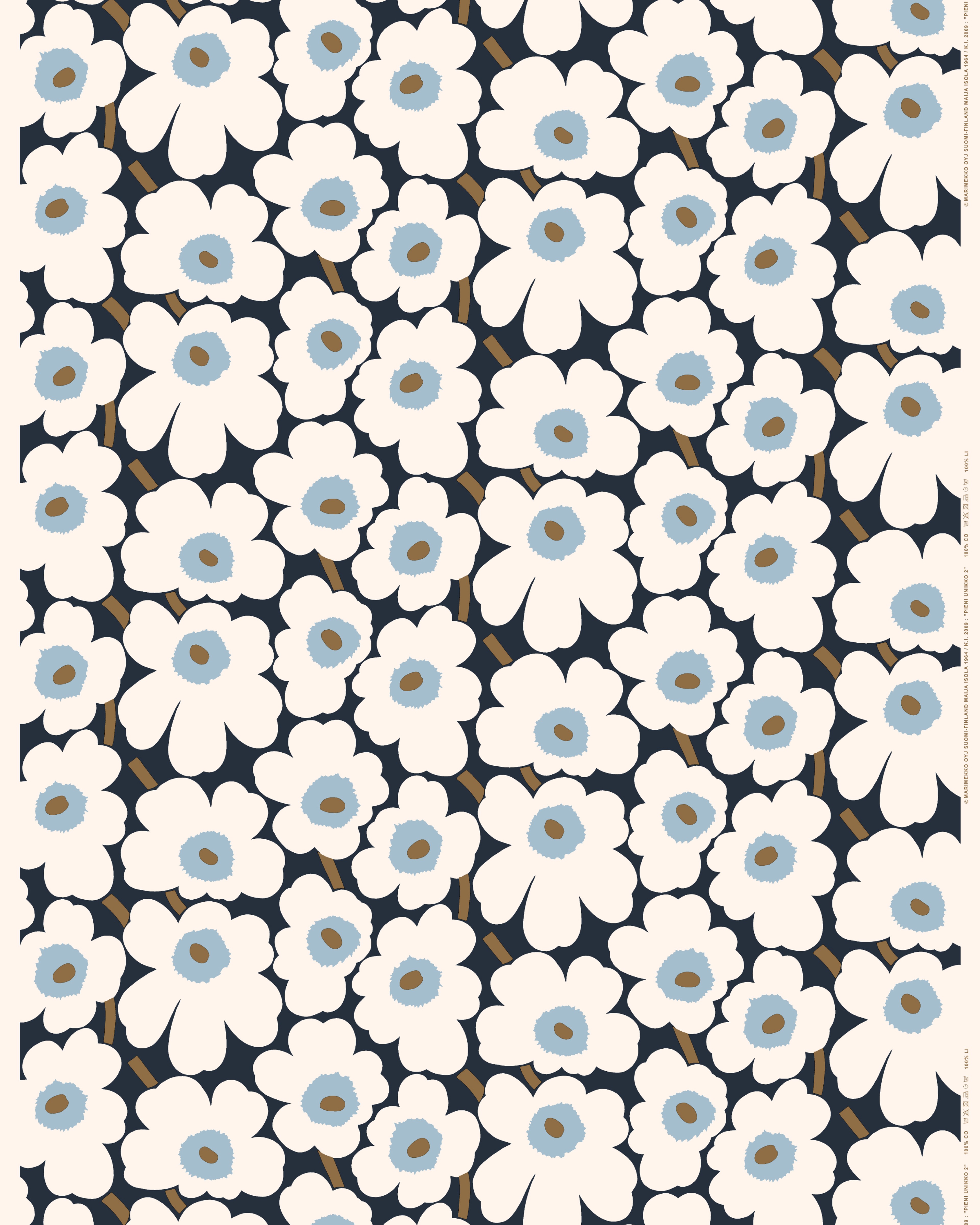 Pieni Unikko, Cotton fabric, blueberry, off white, cool blu,