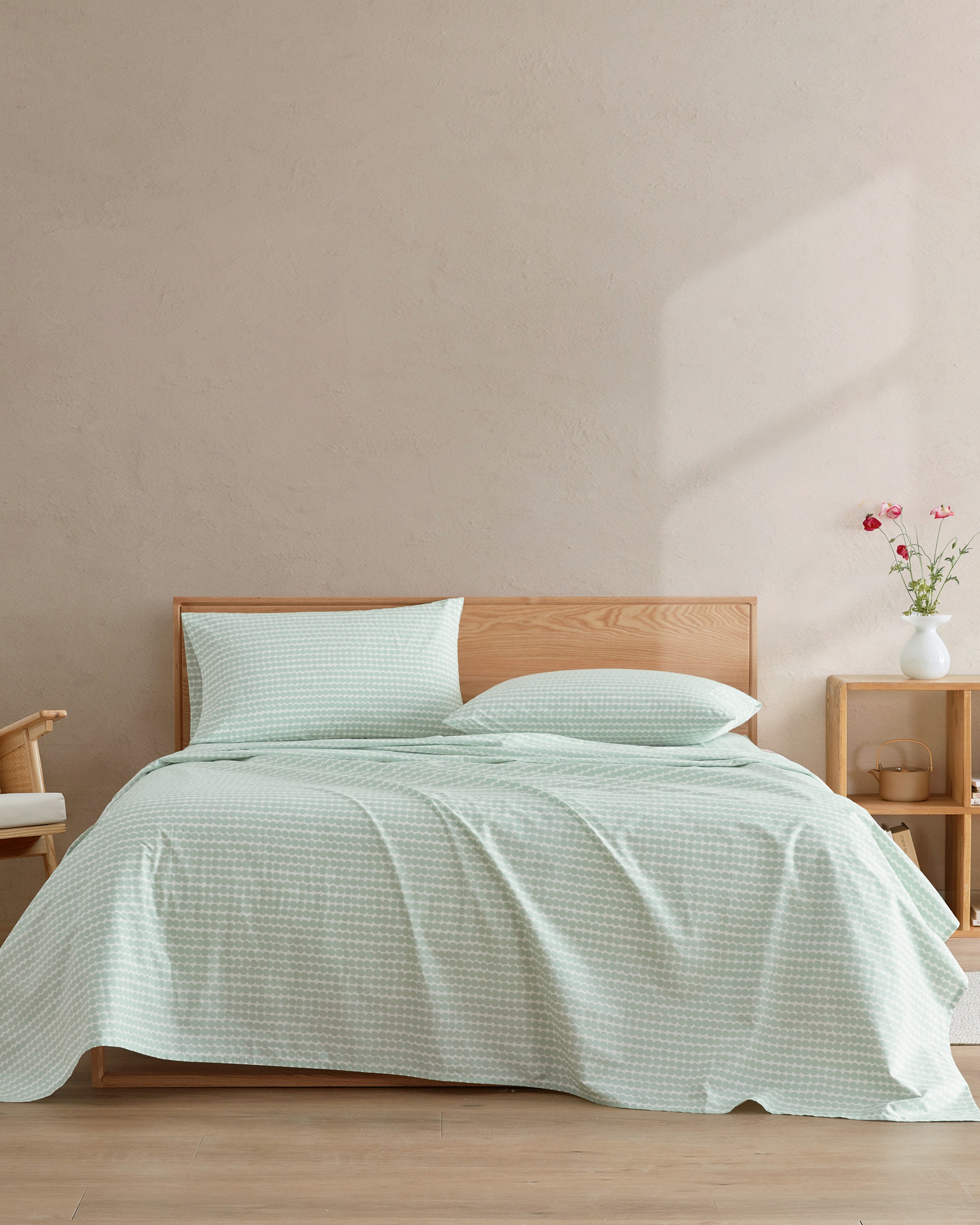 Pikku Rasymatto Queen, Sheet set, white, sage,