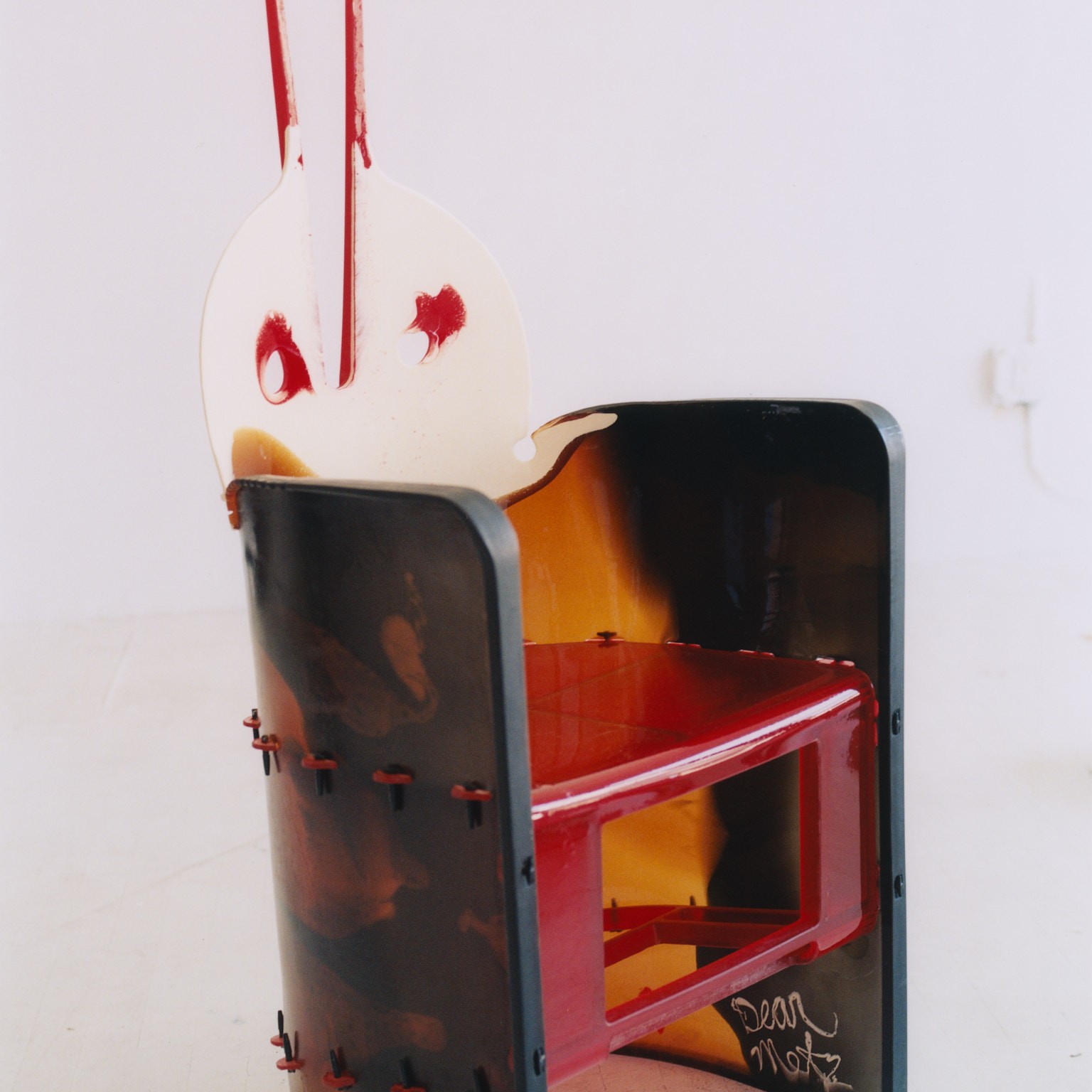 A close-up of a chair in Landon Metz's studio.