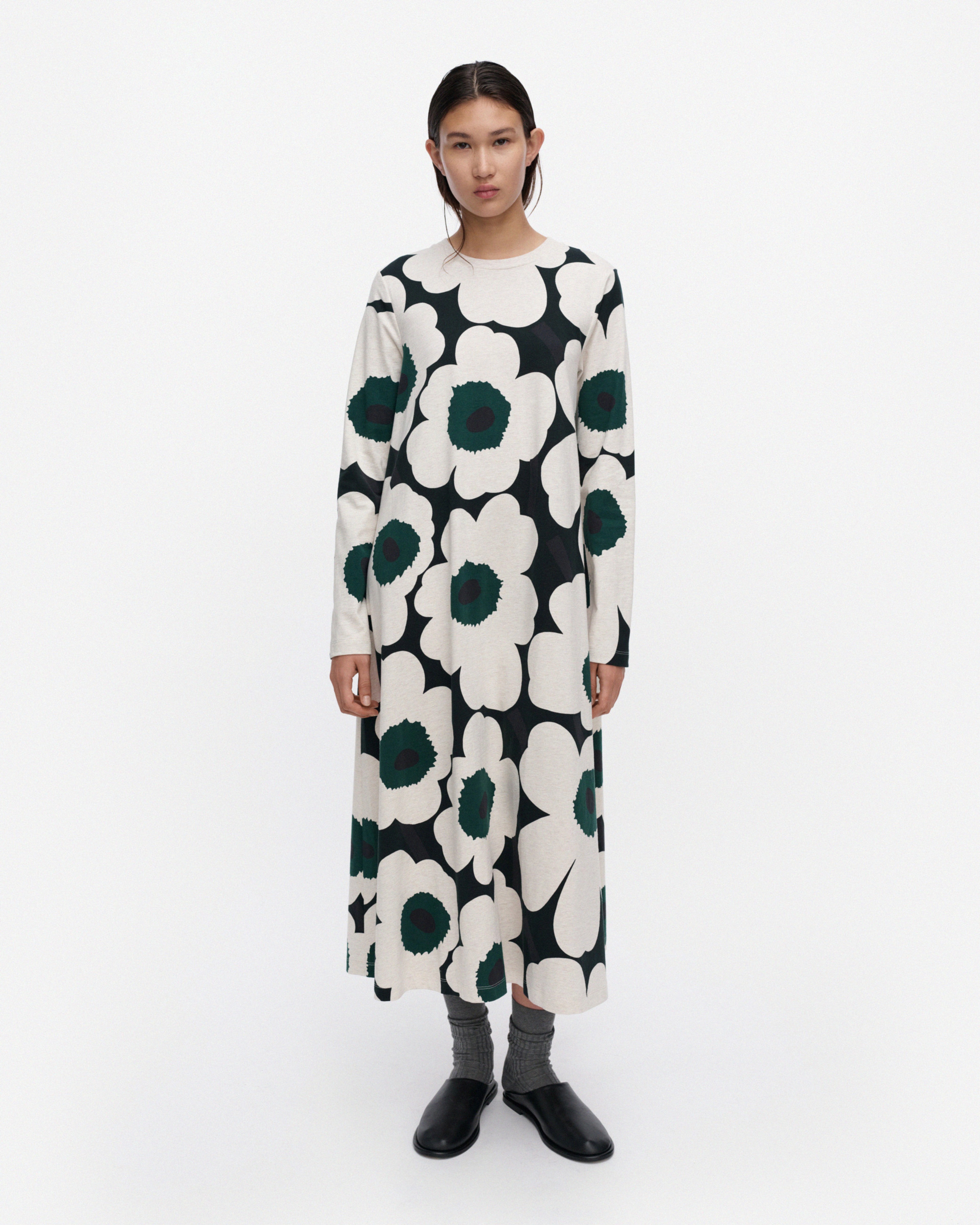 Hujanhajan Unikko, Jersey dress, dark green, beige melange,