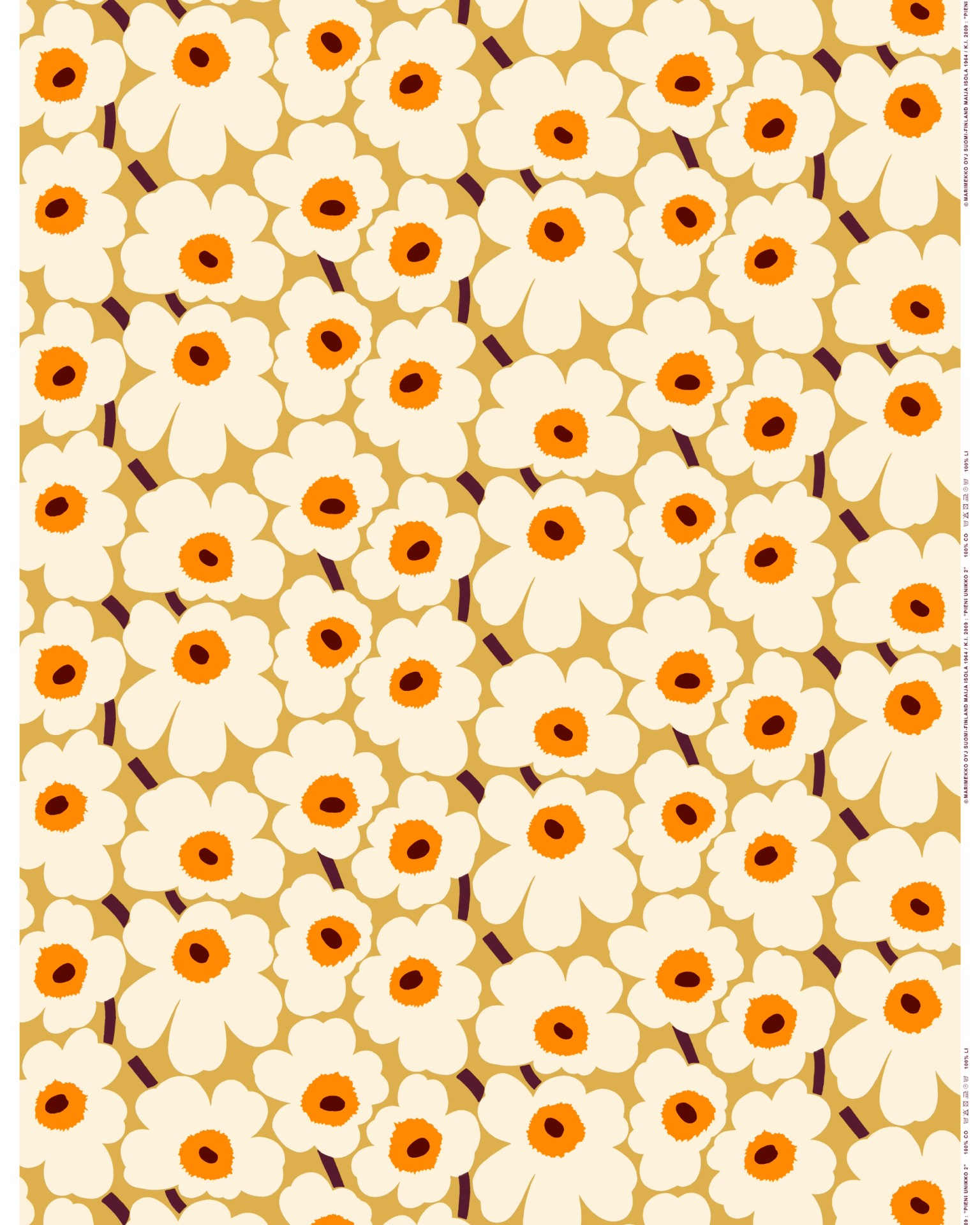 Pieni Unikko, Cotton fabric, caramel, creme, warm orange,