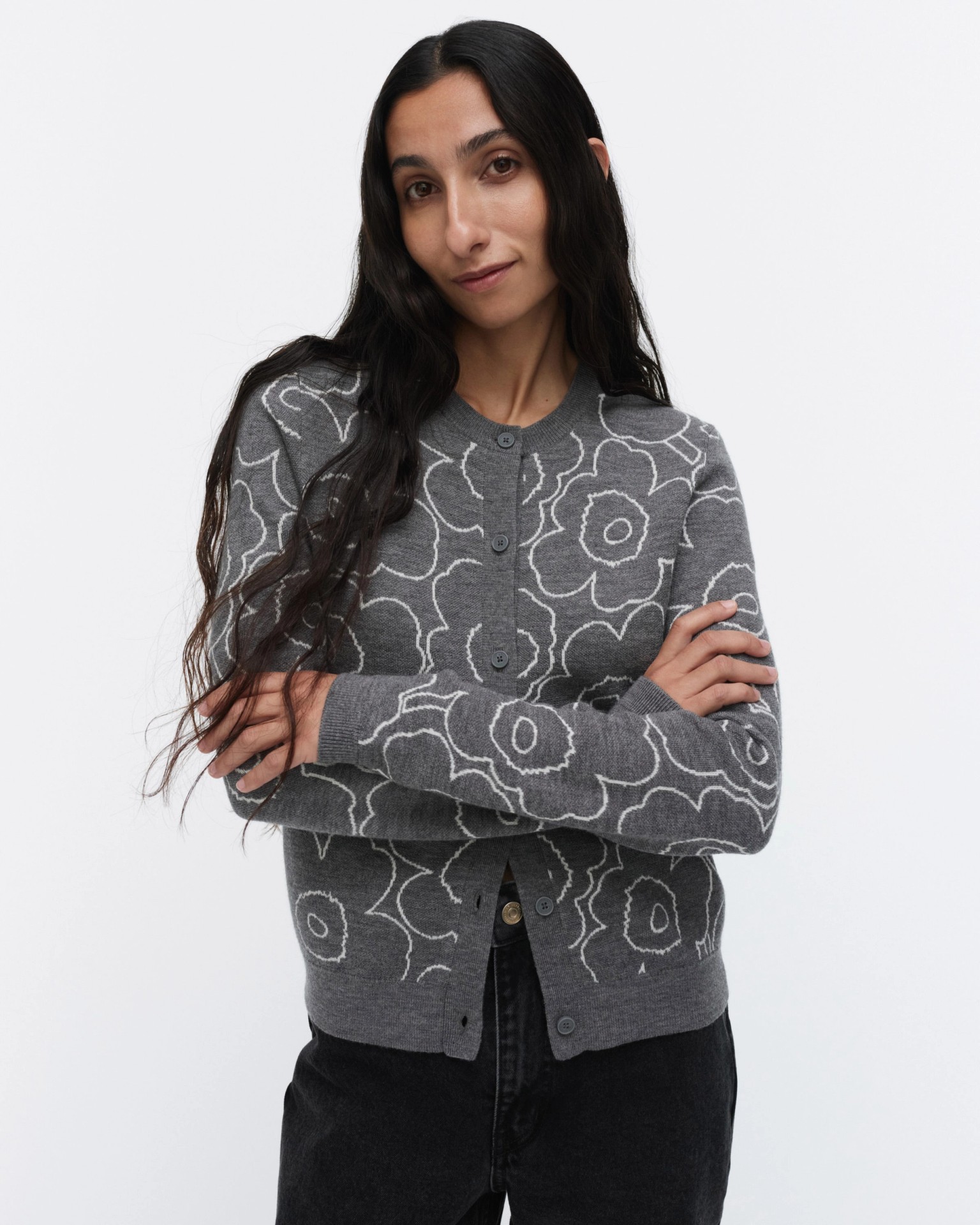 Villi Piirto Unikko, Knitted cardigan, dark grey, off white,