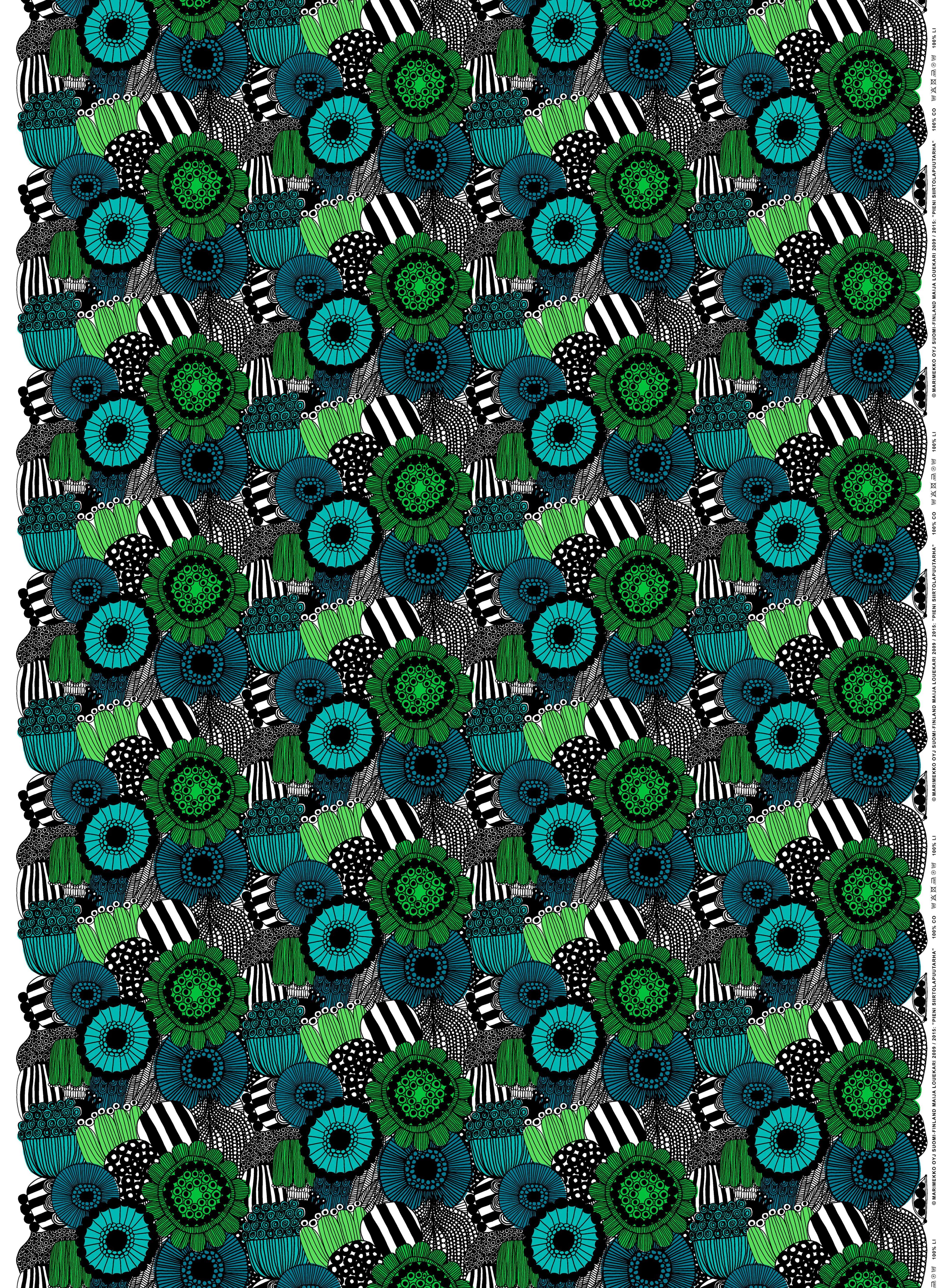 Pieni Siirtolapuutarha, Cotton fabric, white, green, black,