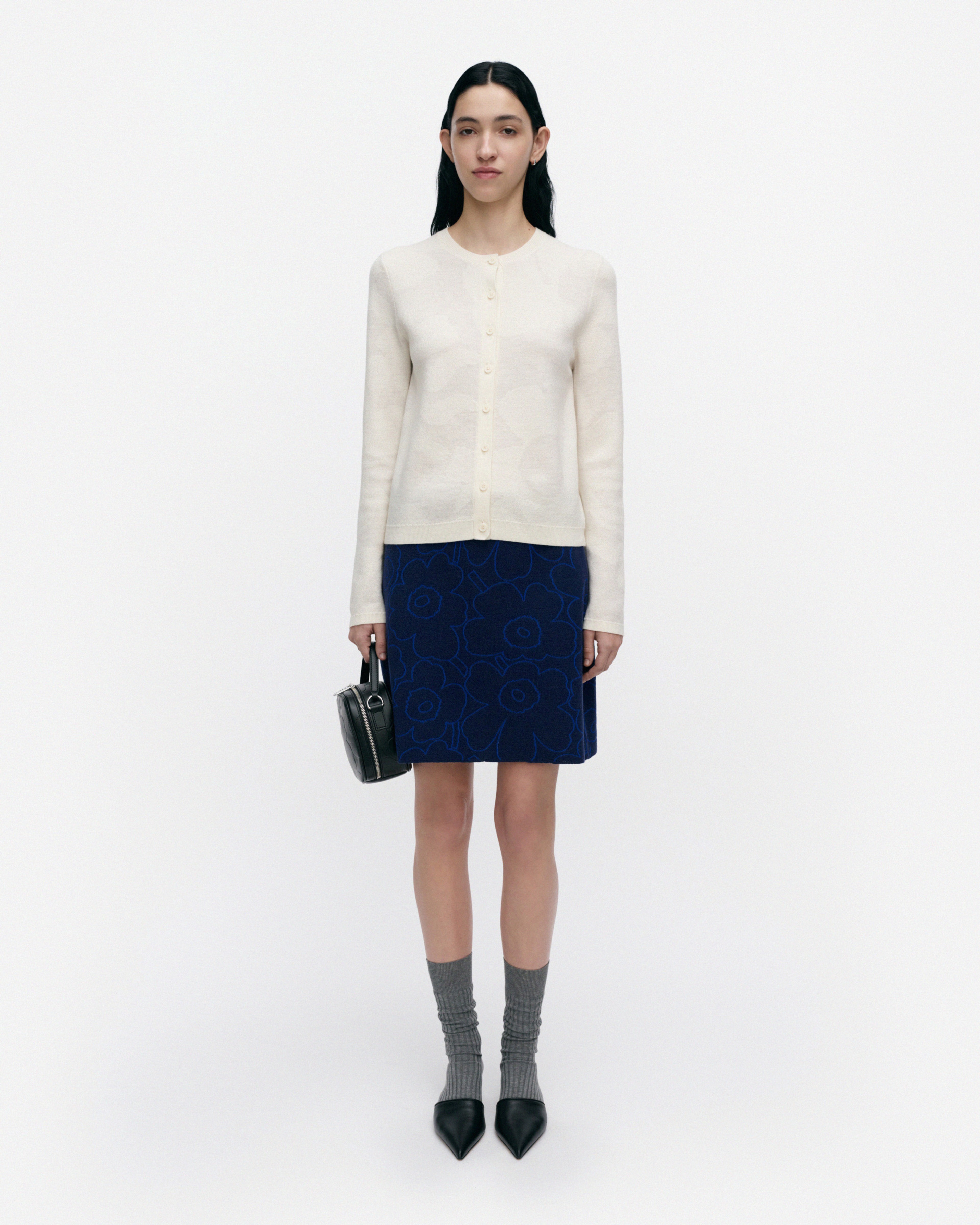 Vapaus Piirto Unikko, Knitted skirt, dark navy, bright blue,