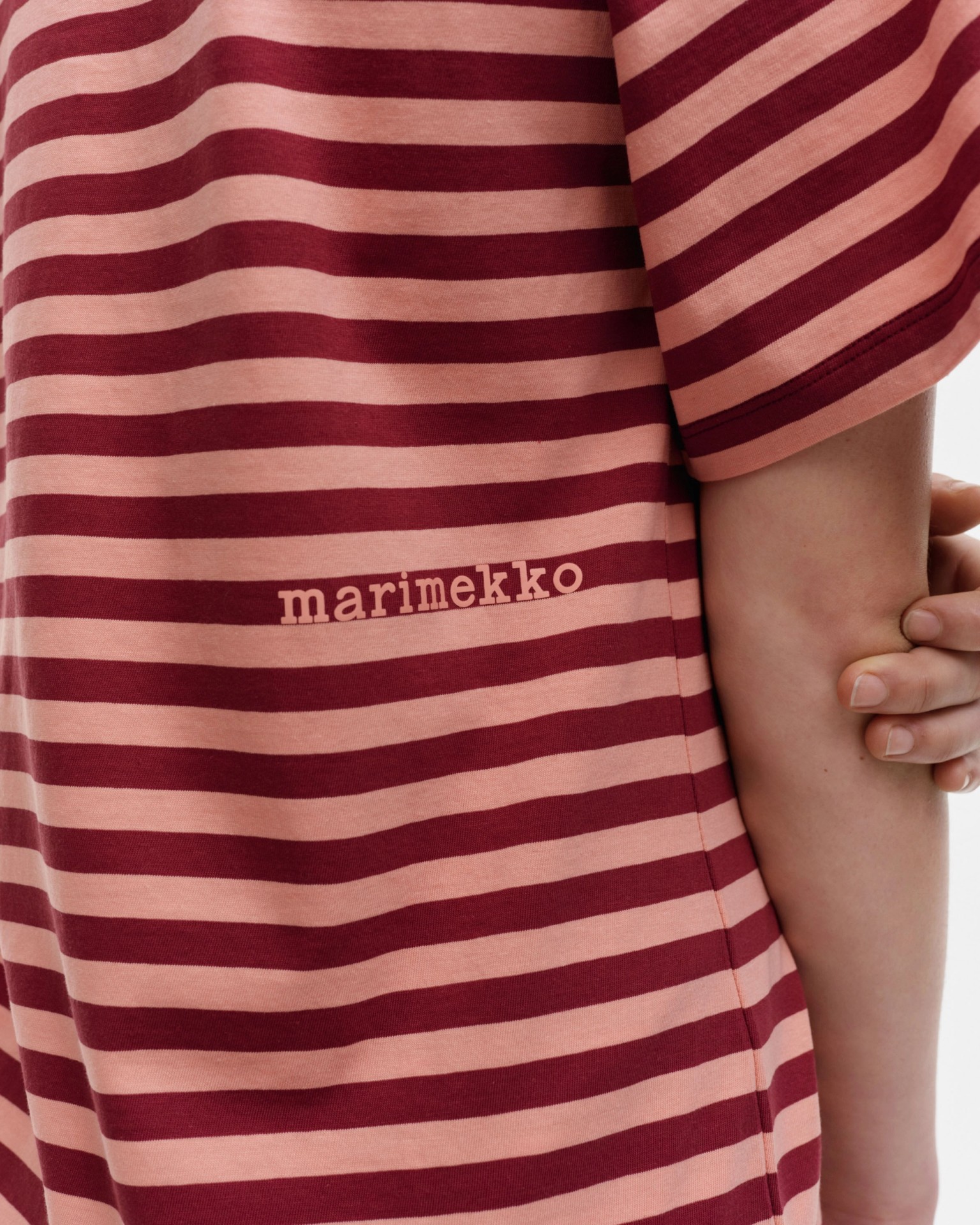 Kioski Raida Tasaraita Light, T-shirt, wine red, peach,