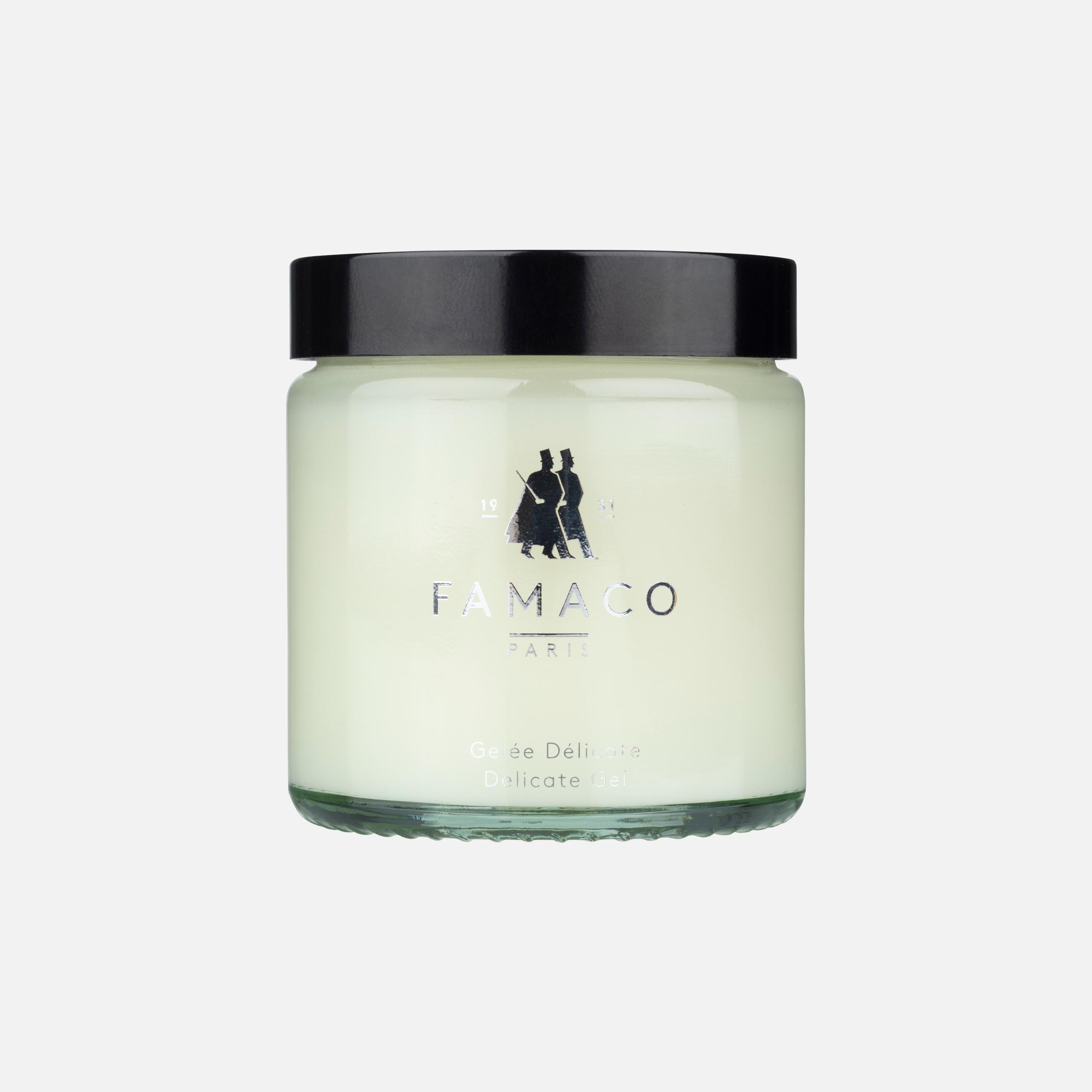 Famaco leather care gel in a glass jar