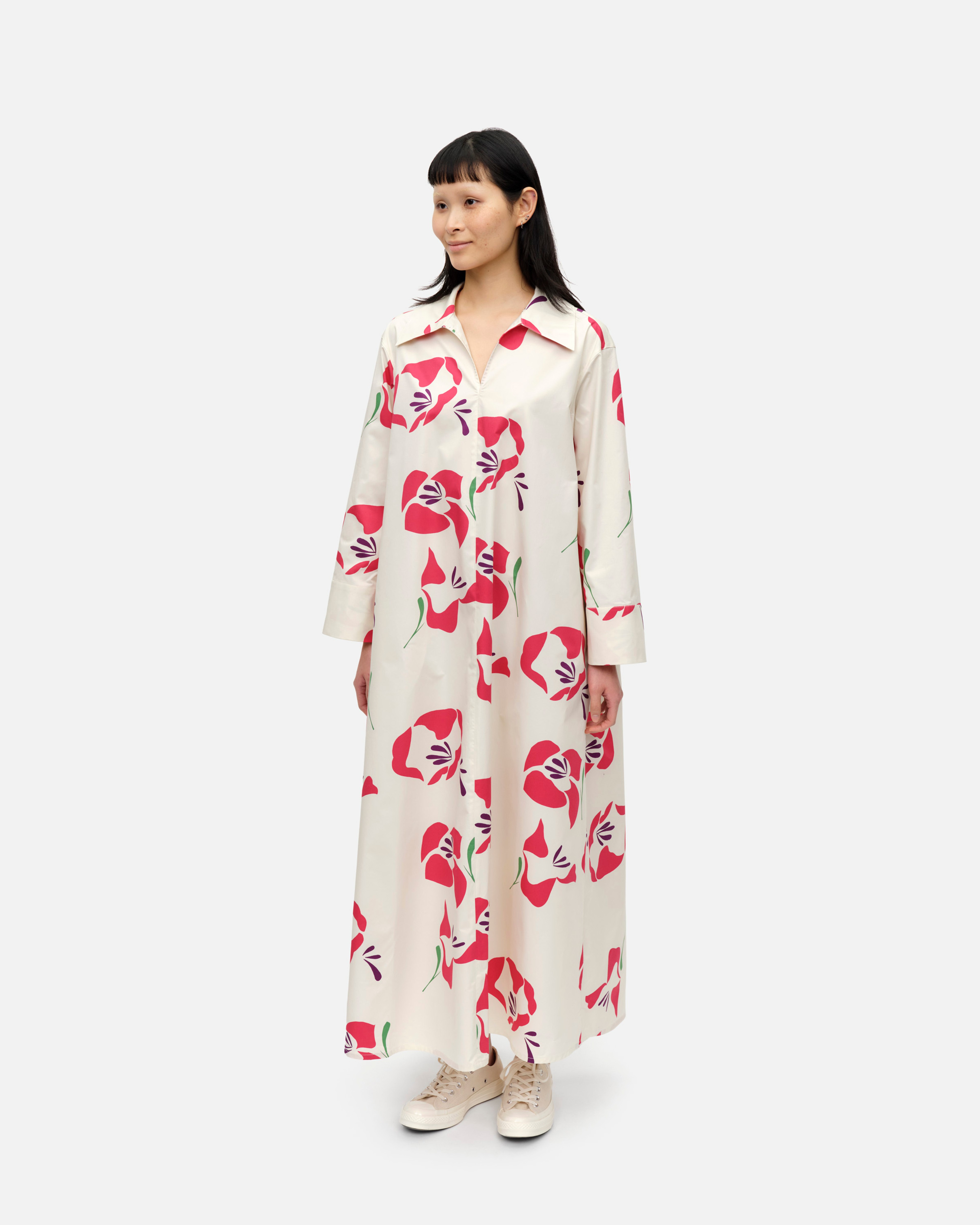 Perenna Helakka, Cotton poplin dress, off-white, fuchsia, dk.purple,