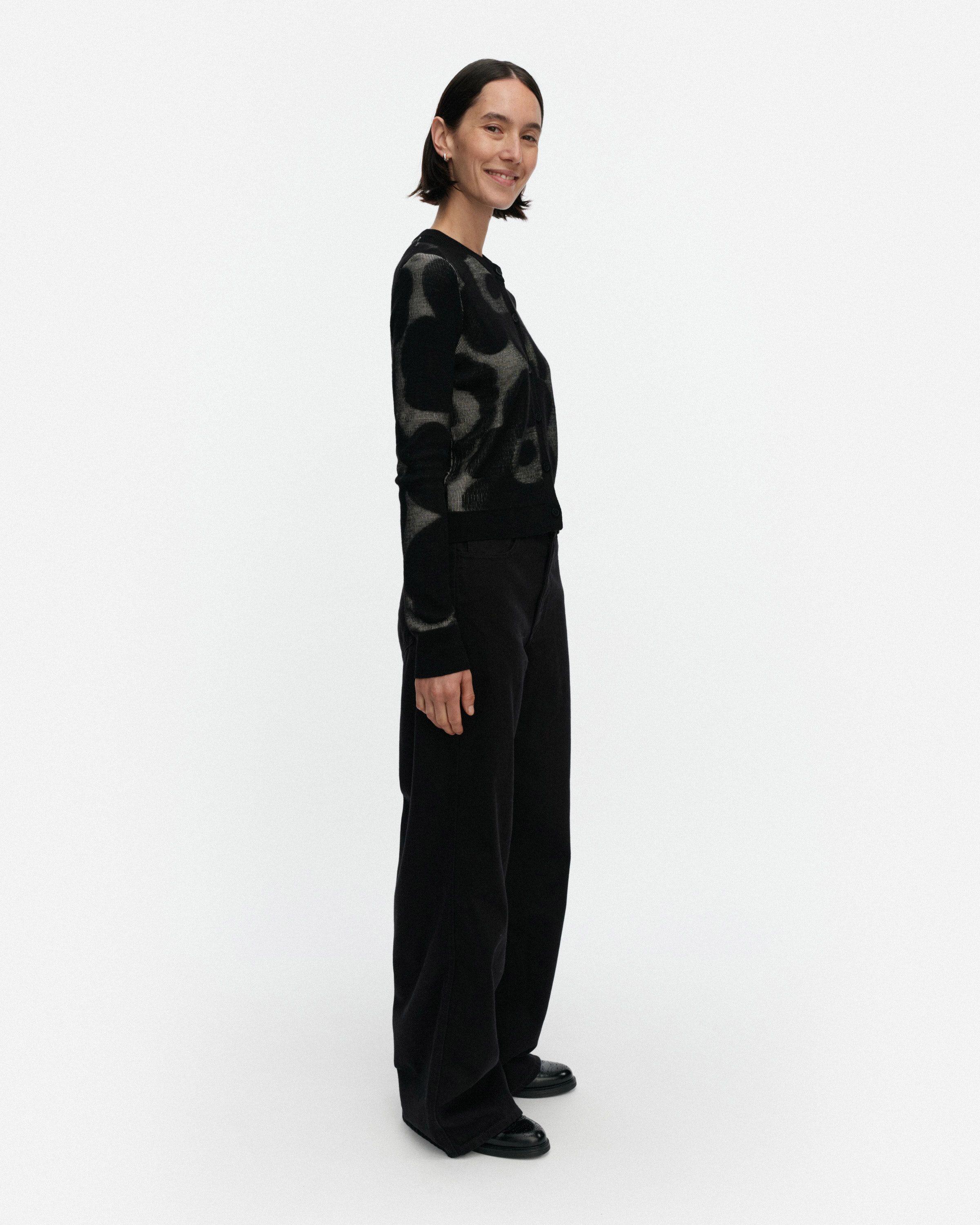 新品タグ 未着 マリメッコ PIHTA SOLID KNIT CARDIGAN Marimekko Villi Piirto Unikko Jacquard Merino Wool & Organic