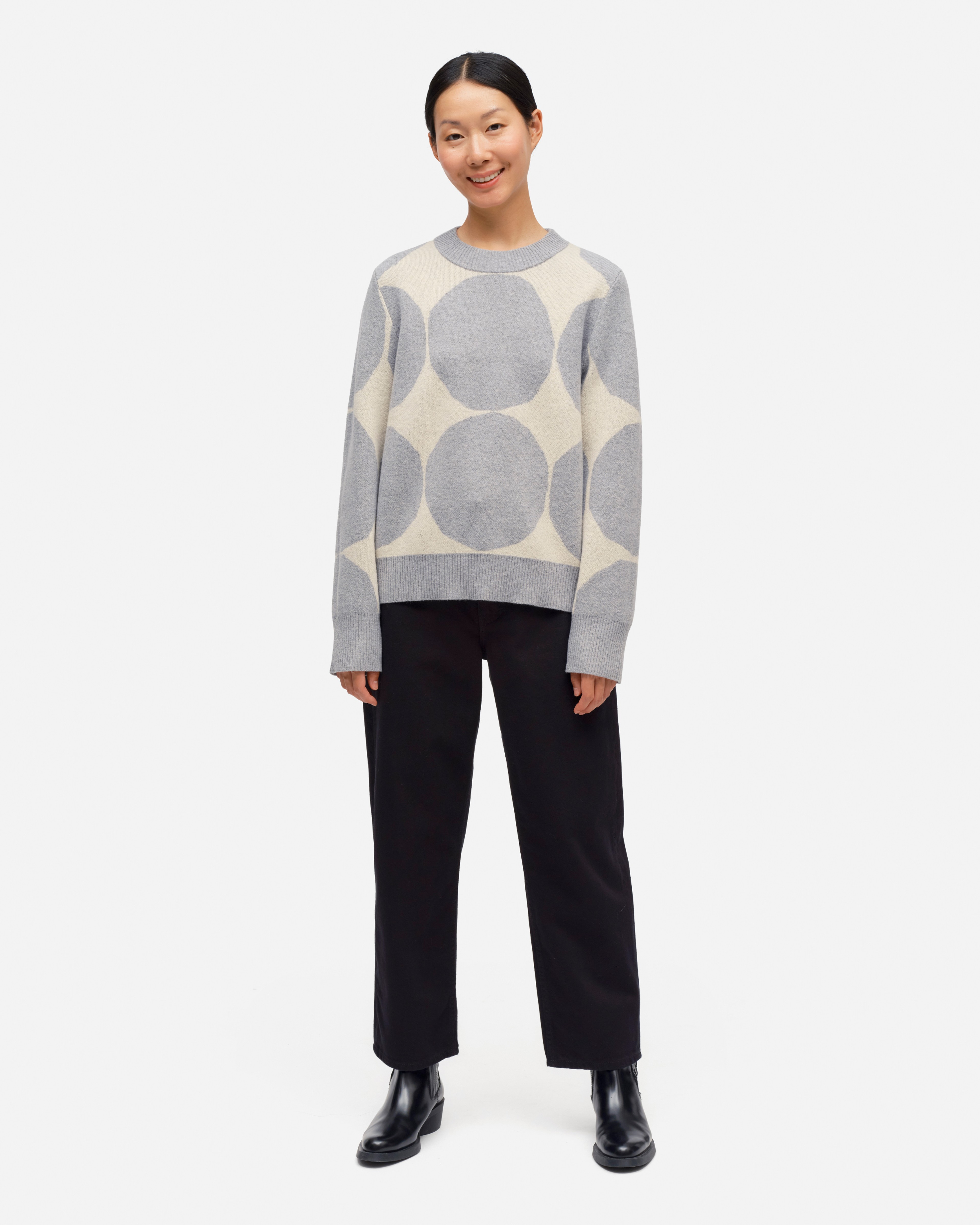 Lämpö Kivet, Strickpullover, Grau meliert, Beige meliert,