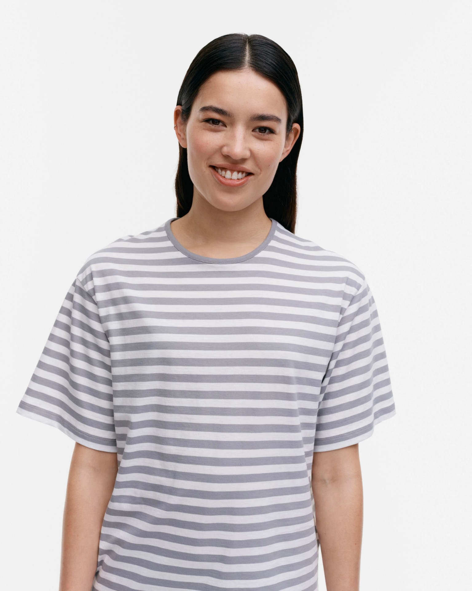 Kioski Raida Tasaraita Light, T-shirt, grey, white,