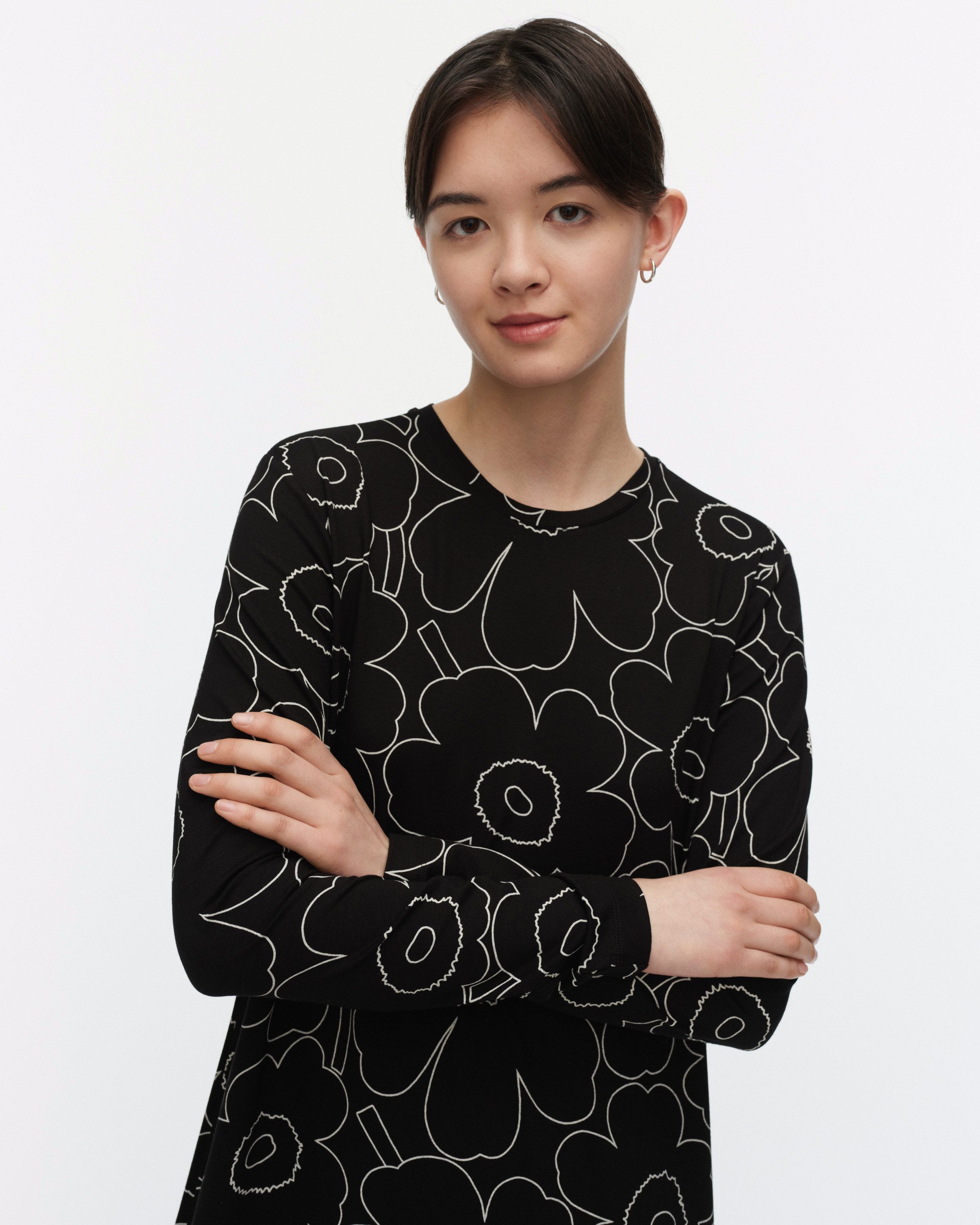 Marimekko Piirto Unikko シャツドレス Kolmin Piirto Unikko Jersey dress black, off white | Marimekko