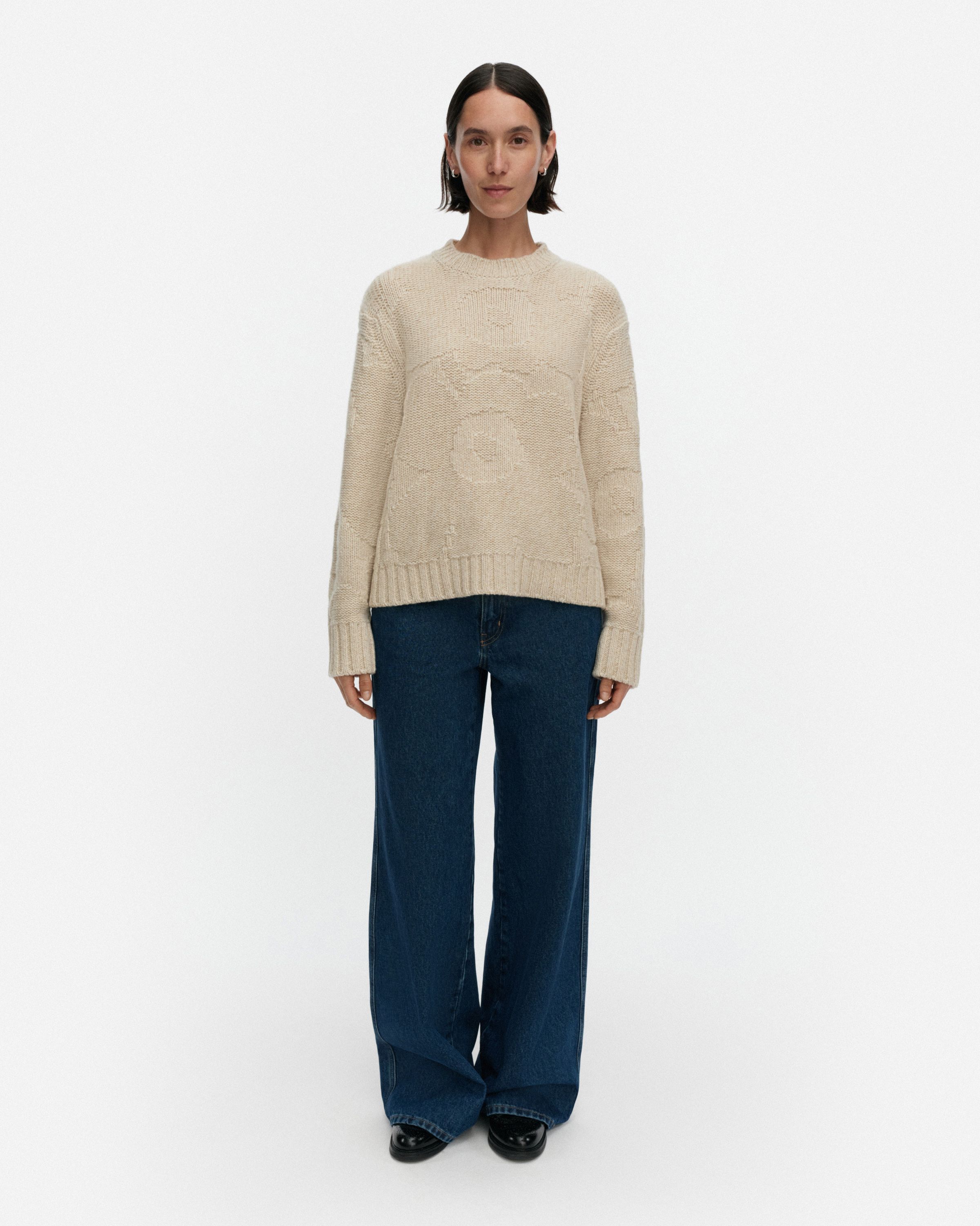 Vainu Unikko Knitted pullover beige melange | Marimekko