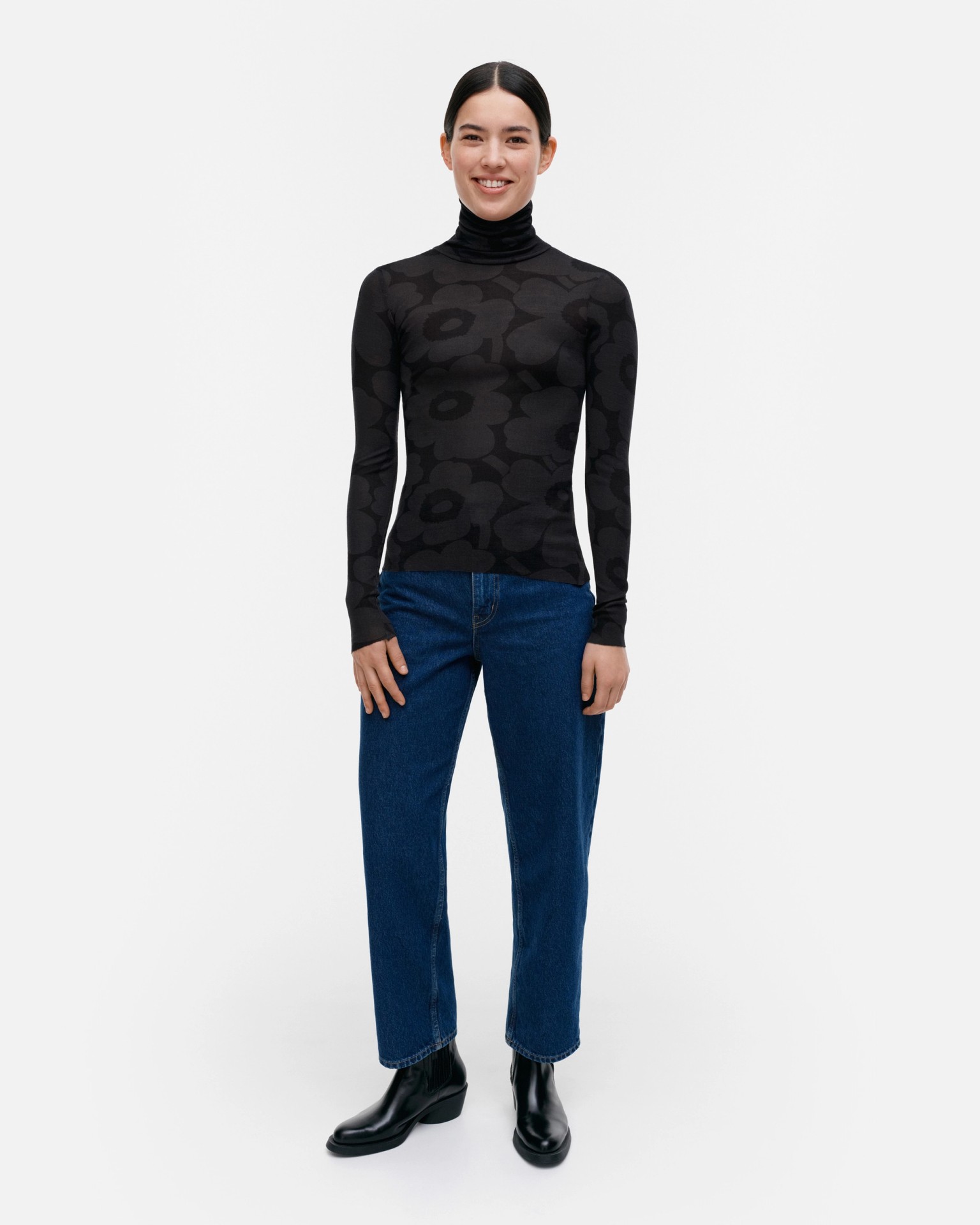 Vilina Unikko, Turtleneck shirt, dark grey, black,