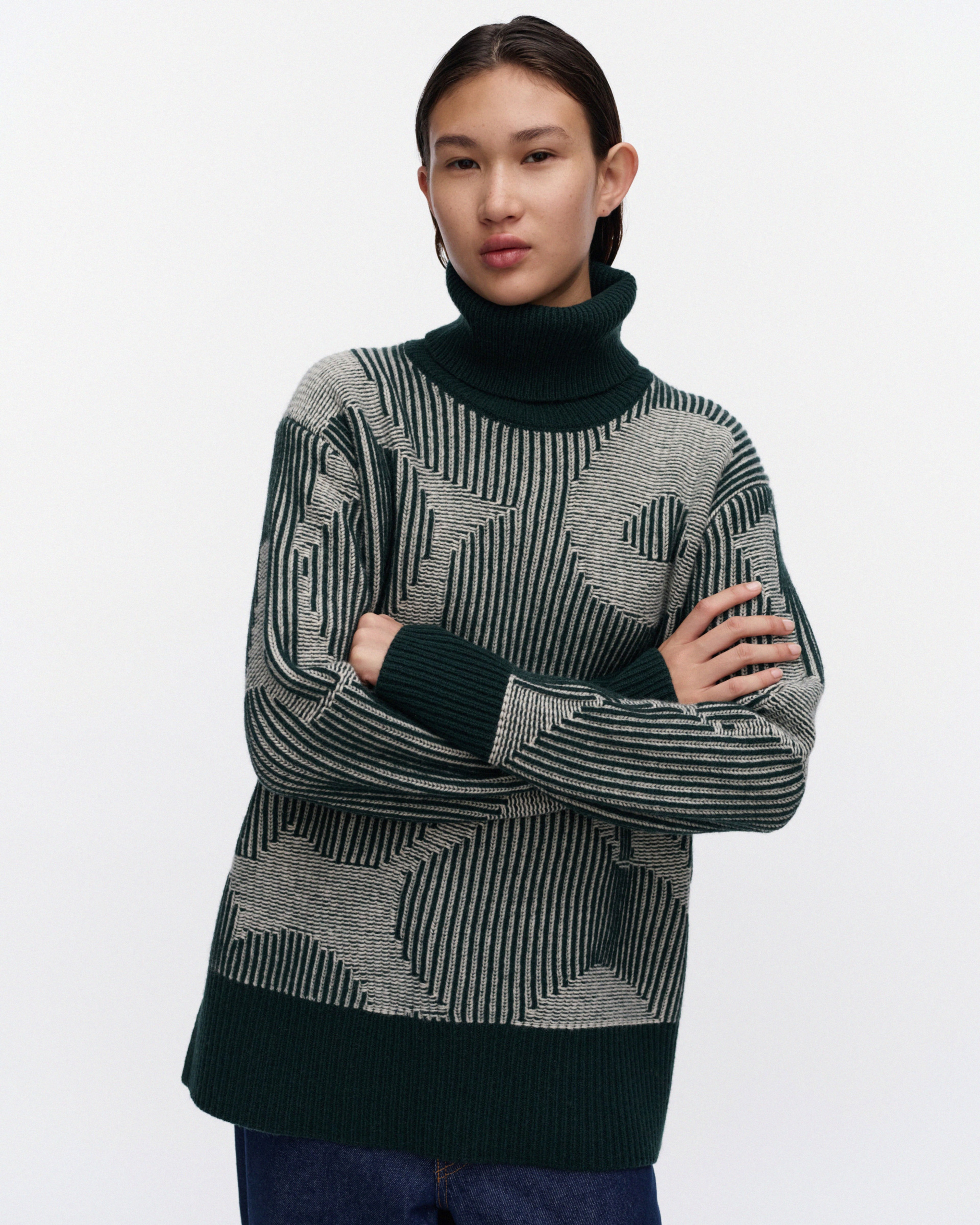 RWS Värähtely Unikko, Knitted pullover, dark green, off white,