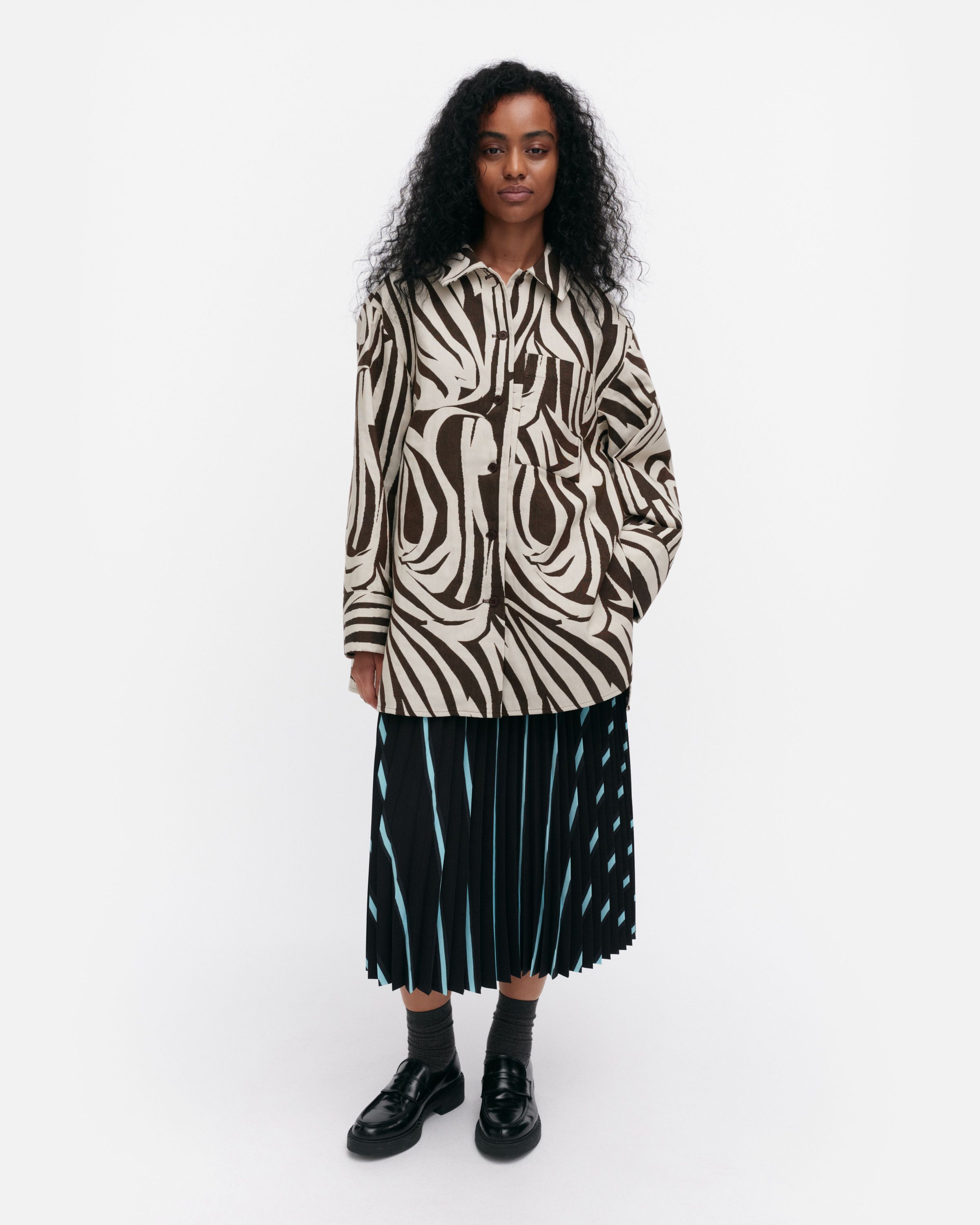 marimekko◆半袖ブラウス/38/コットン/BEG/総柄/1110421 Rakenne Jokuraita Shirt | Marimekko