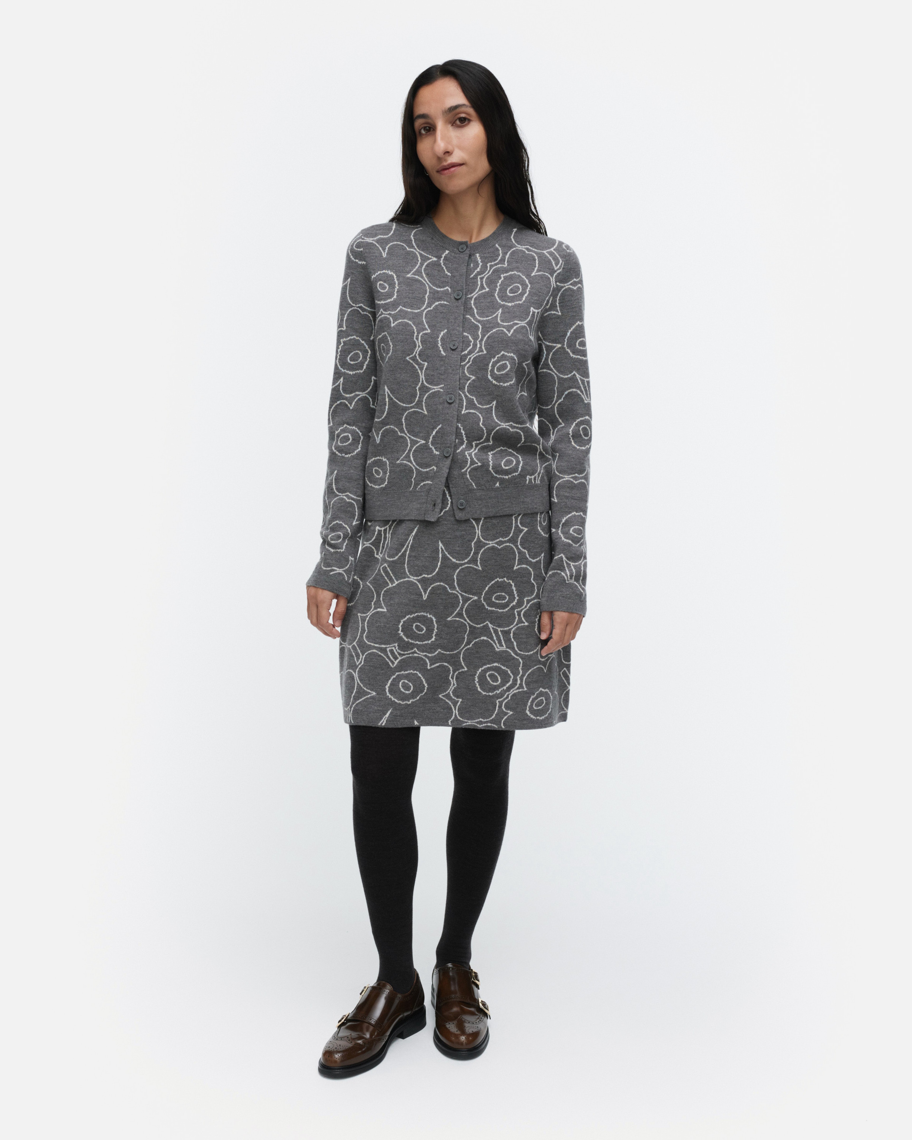 Vapaus Piirto Unikko, Knitted skirt, dark grey, off white,