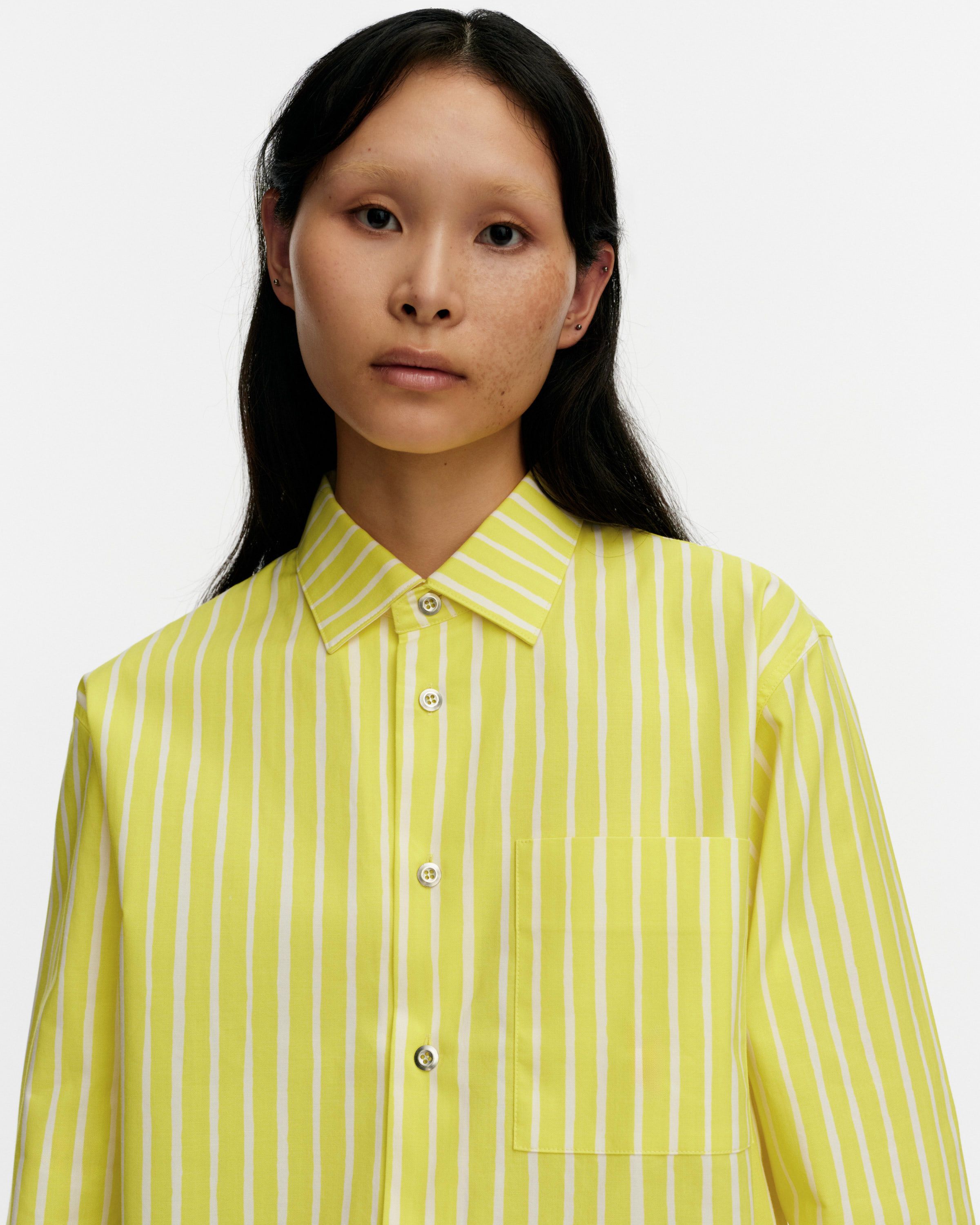 Jokapoika Kioski cotton shirt yellow, white | Marimekko