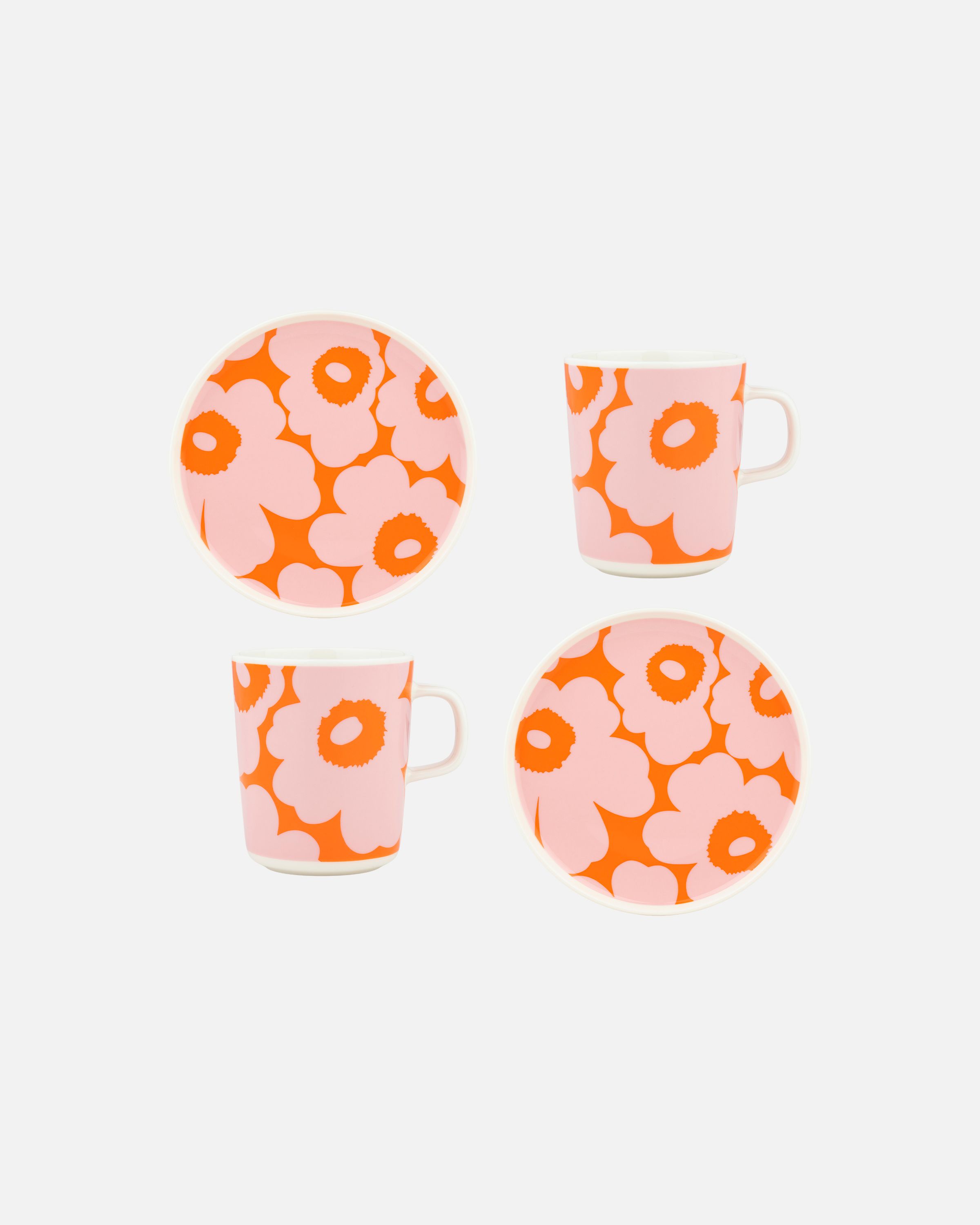 Oiva / Unikko Breakfast set white, pink, orange | Marimekko