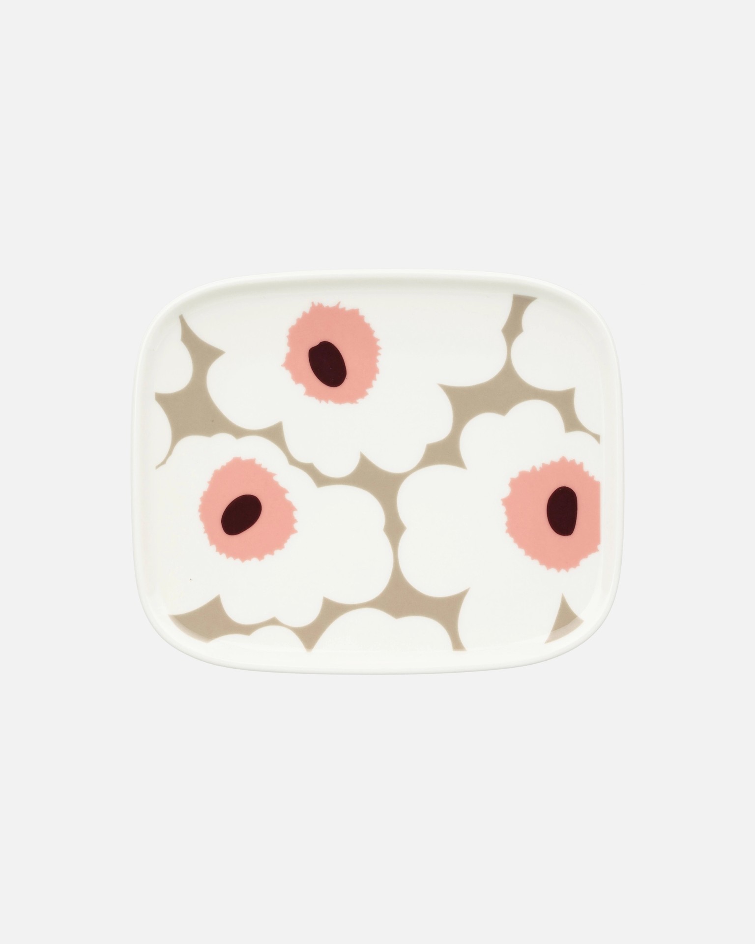 Oiva / Unikko, Rectangular plate, white, clay, powder, dark wine,