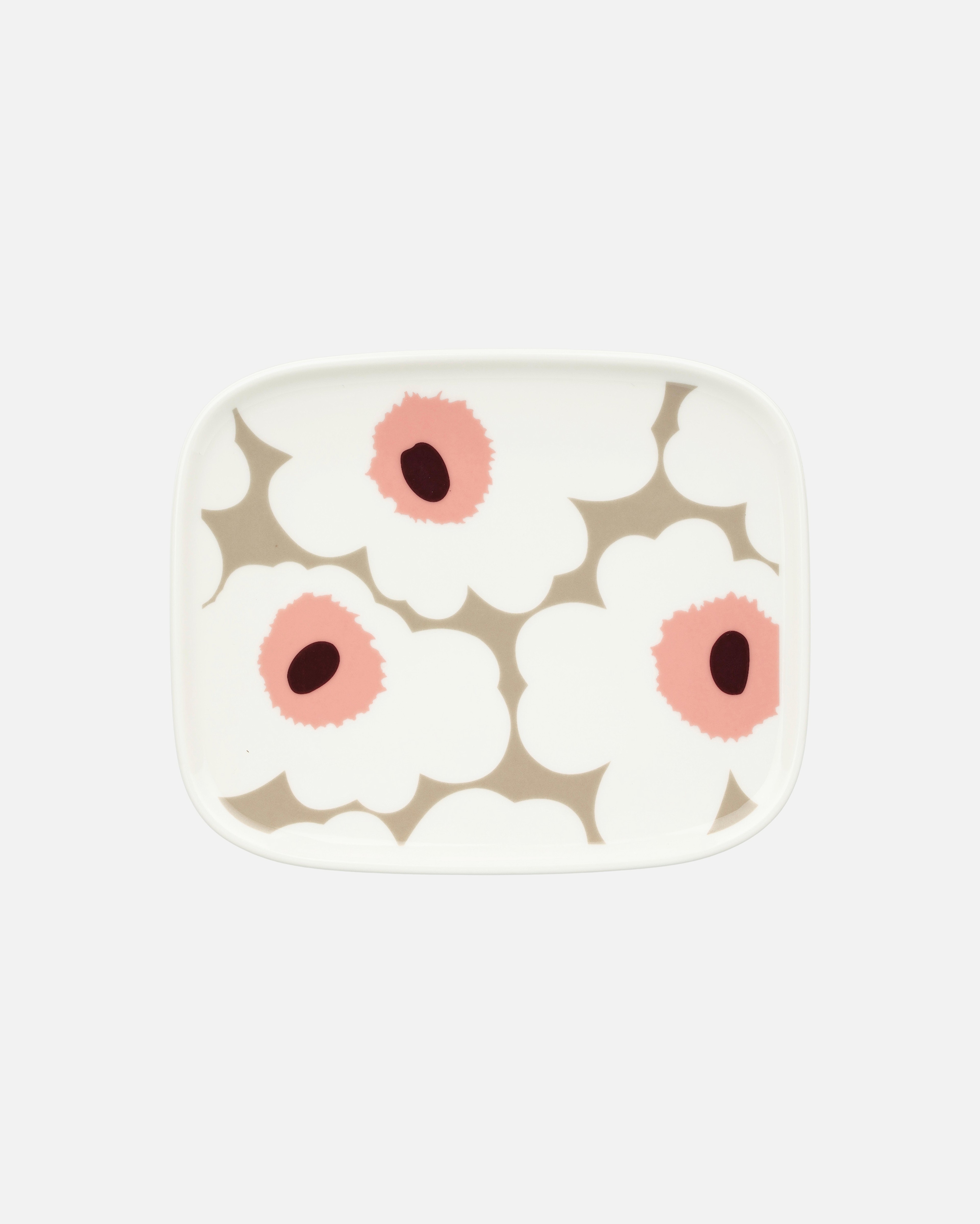 Oiva / Unikko, Plate 15x12 cm, white,clay,rose,