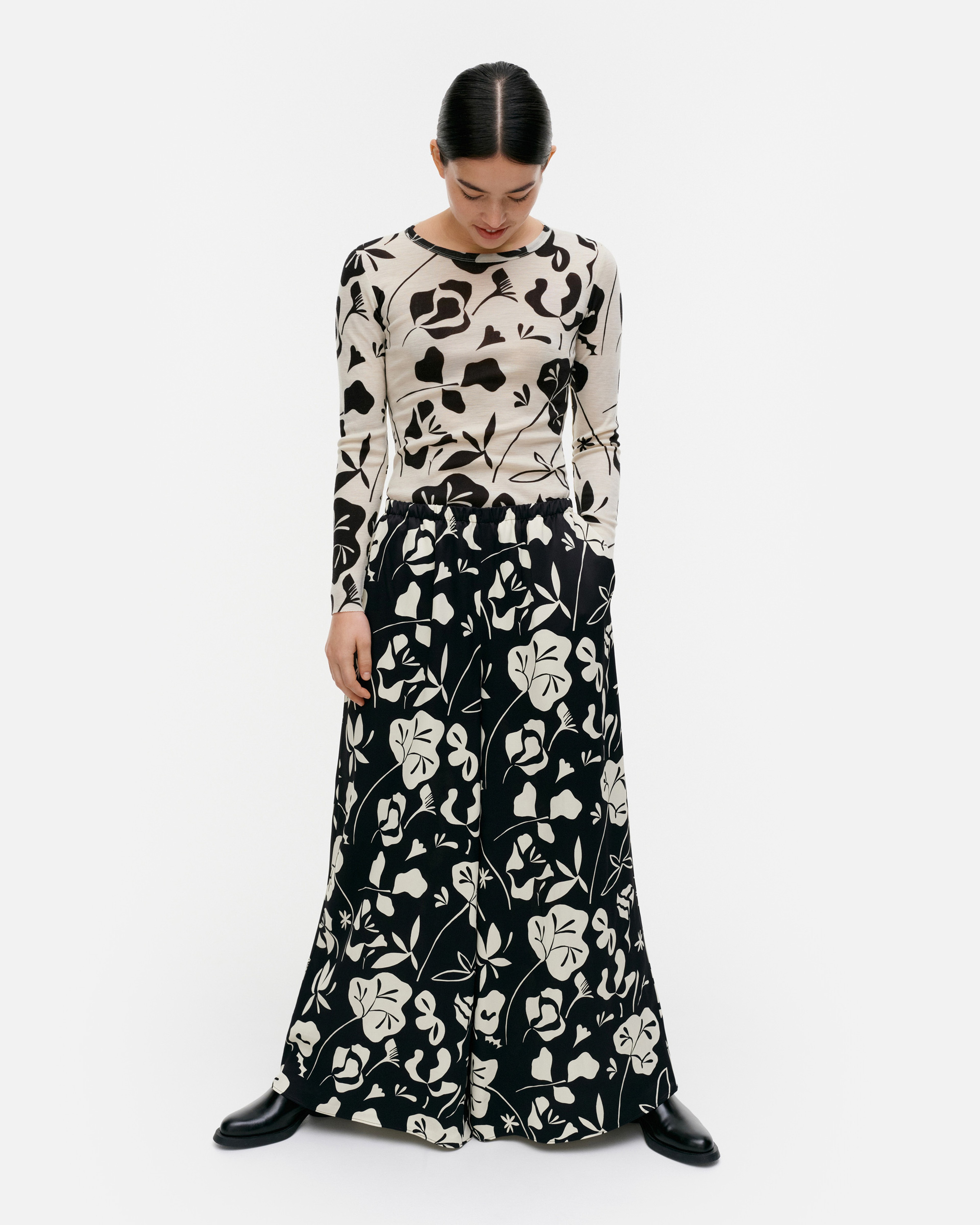 Eranto Nokturno, Satin trousers, black, off white,