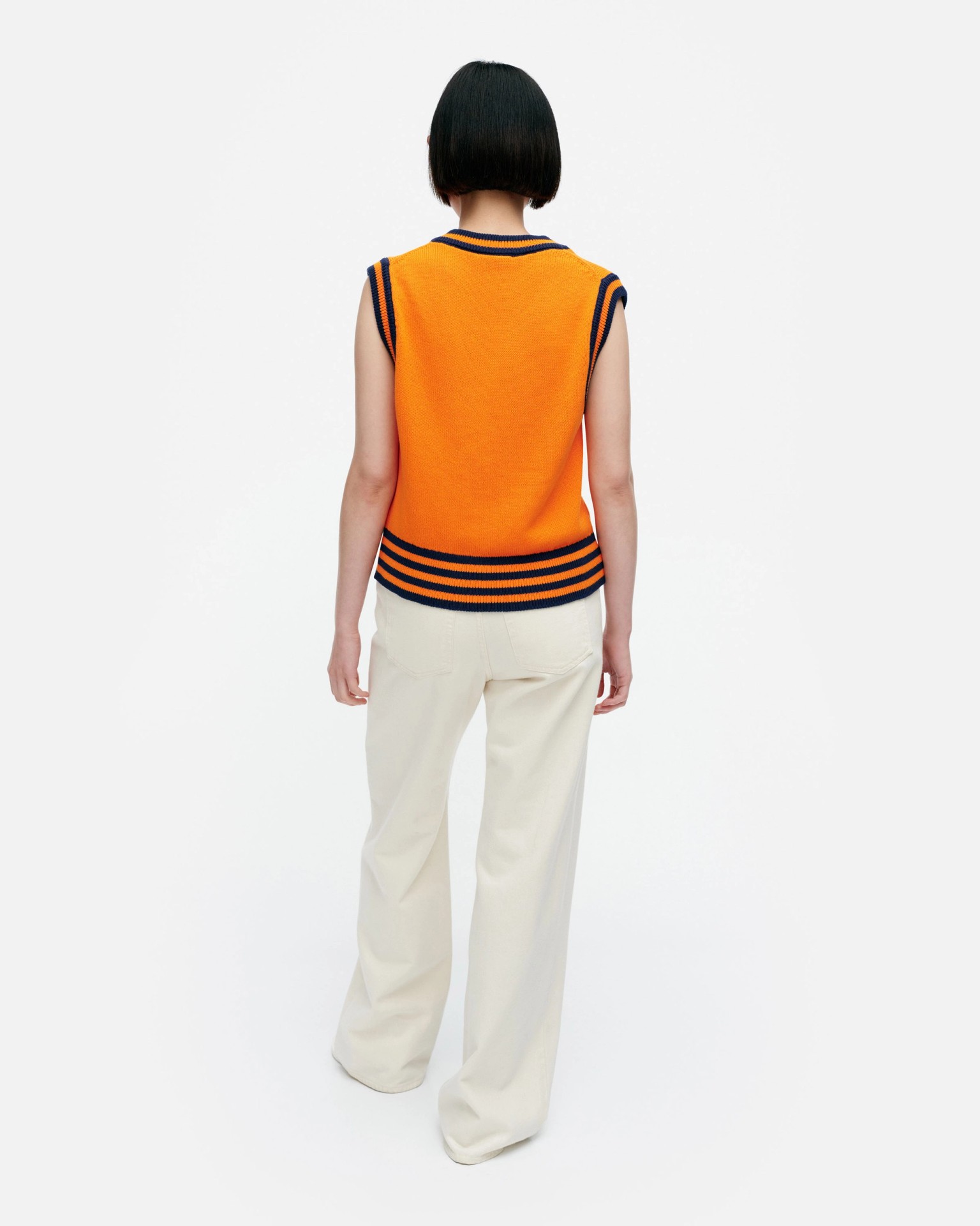 Kioski Siete Patja, Cotton knitted top, orange, dark navy,