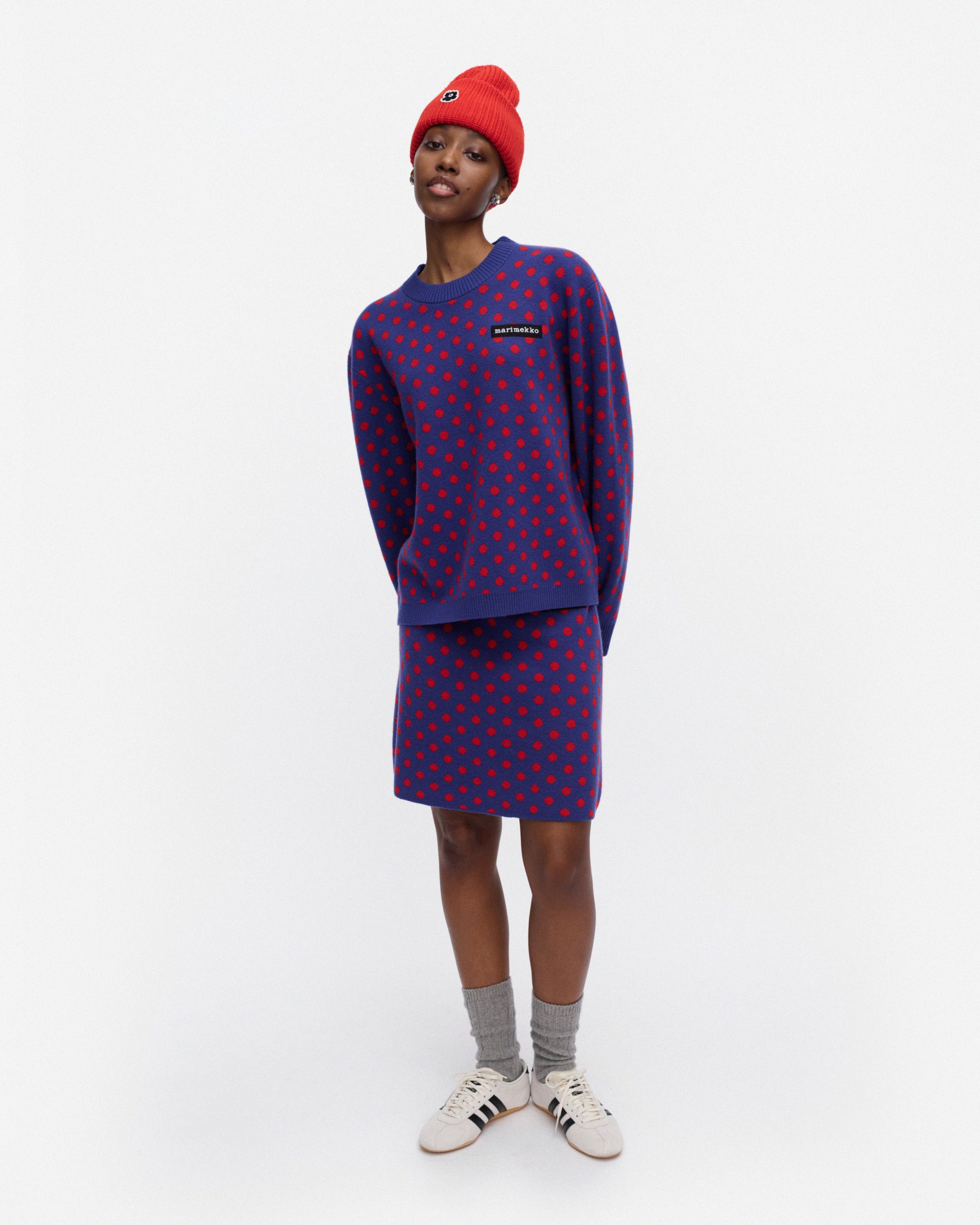 RWS Koillis Pallo Kioski knitted skirt blue, red | Marimekko