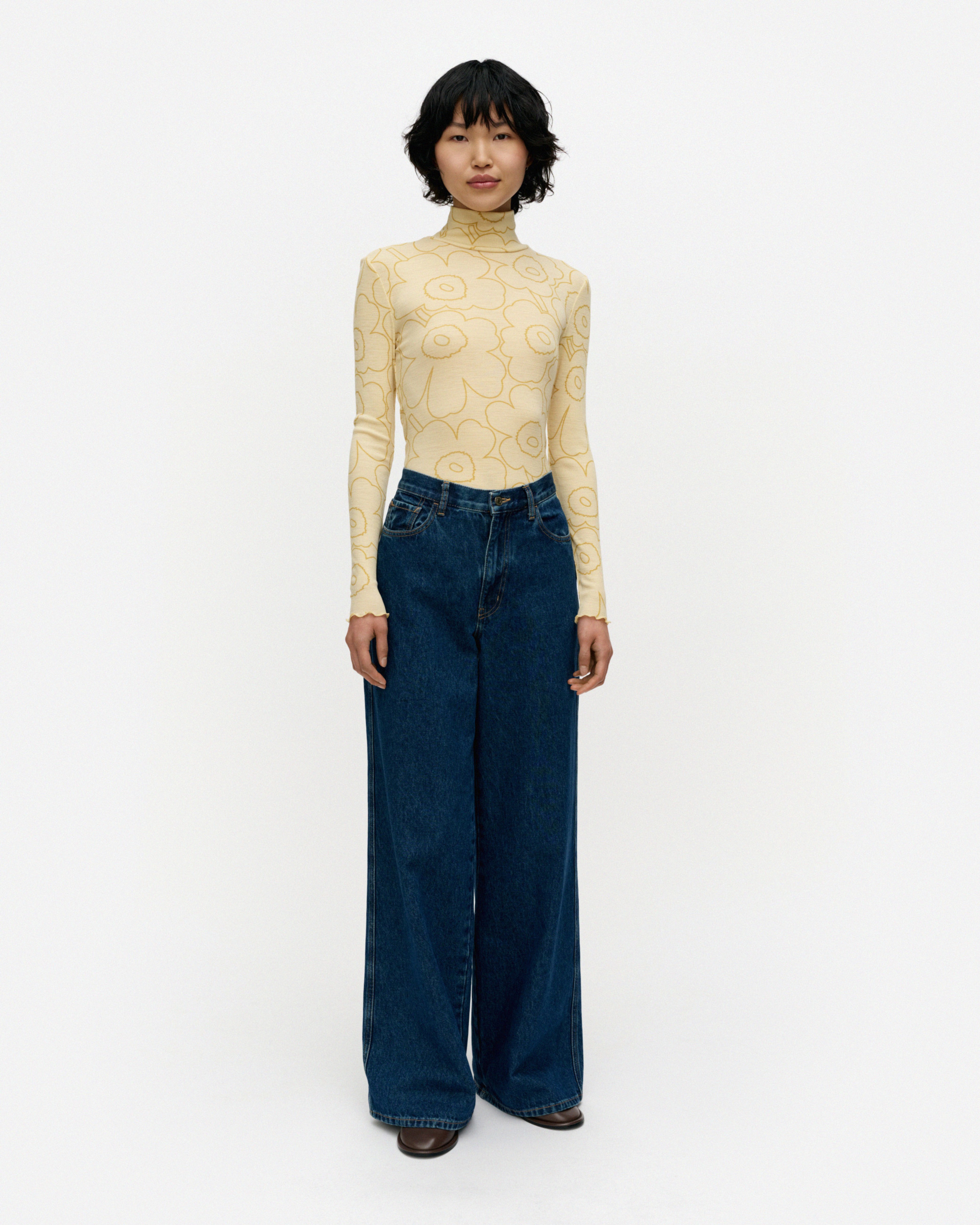 Häilyvä Piirto Unikko, Rib turtleneck shirt, light yellow, yellow,